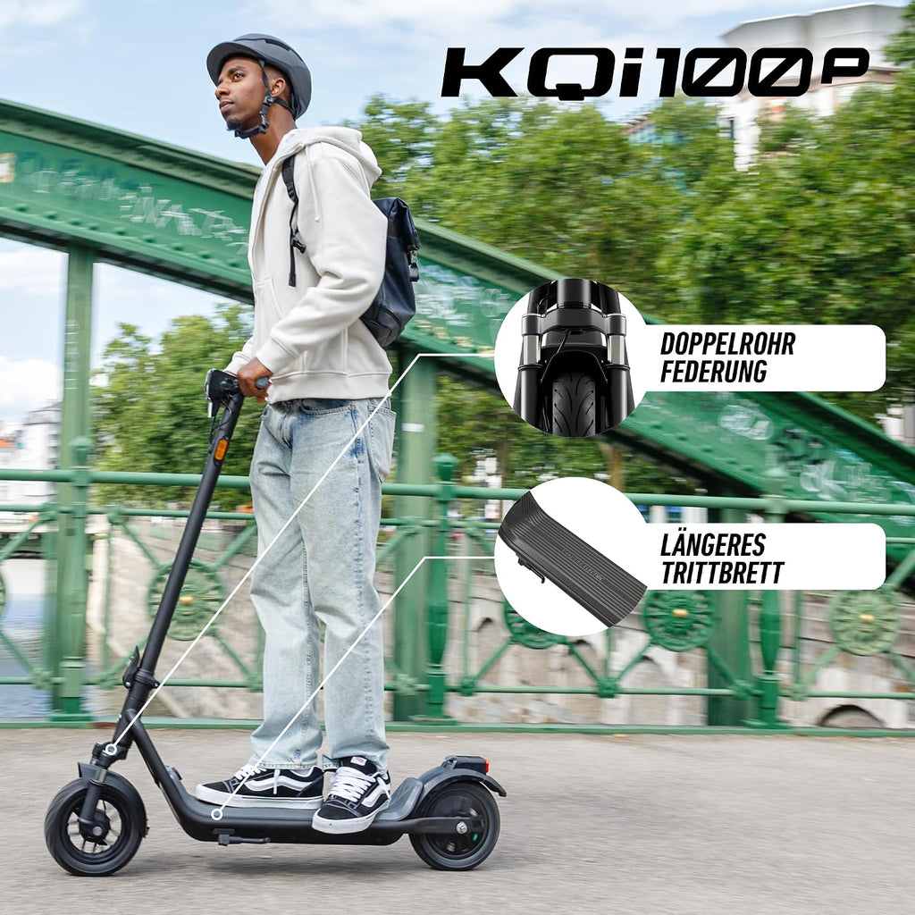 NIU KQi 100P oder 100F E-Scooter mit Straßenzulassung und Federung (bis zu 29km Reichweite, bis zu 15% Steigung, max. 20km/h, 10" Luftreifen, max. 120kg Belastung, Display, App, klappbar)