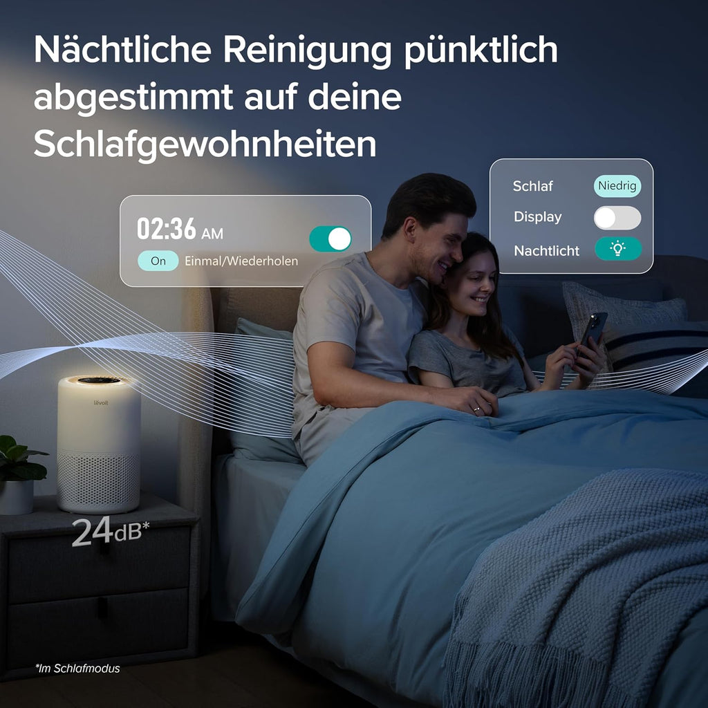 Levoit Air Purifier 3-in-1 HEPA Filter, Air Filter Against Mould, Dust, Pollen and Odours, Air Purifier for Bedroom, App Control and Timer, Sleep Mode and Night Light, up to 31.5 ㎡, Matte White