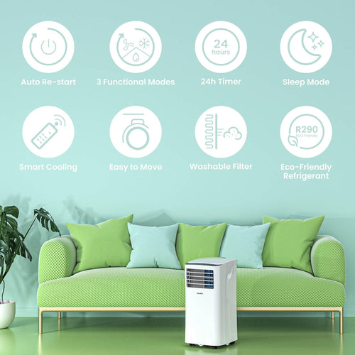 Comfee MPPH-09CRN7 Mobile Air Conditioner, 9,000 BTU, 2.6 kW, Cooling, Ventilating & Dehumidifying, Room Size up to 88 m³ (33 m²), with Exhaust Hose