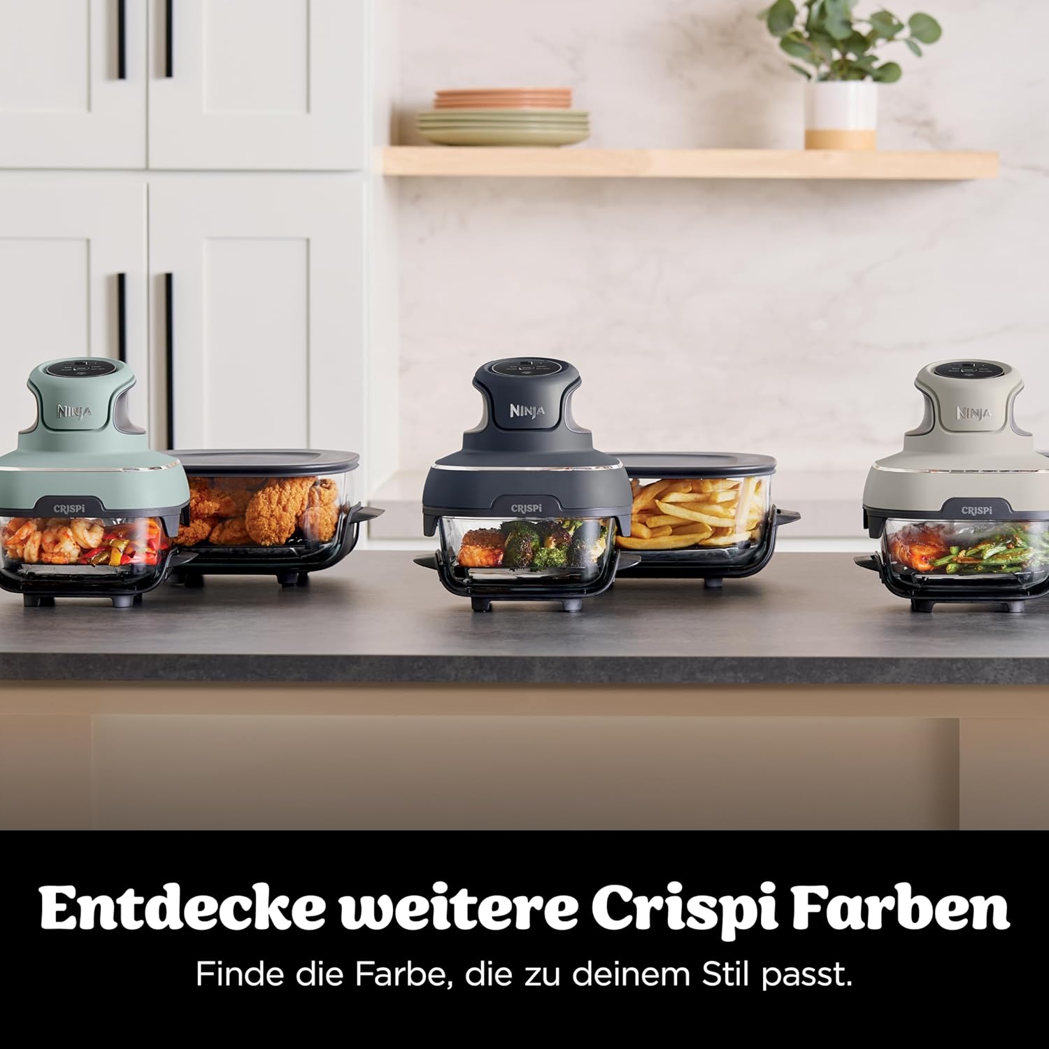 Ninja CRISPi Portable Air Fryer Hot Air Fryer, 3.8L, 4-in-1: Hot Air Frying, Roasting, Keeping Warm, Recrisp, Compact, 6 Servings, 2 Removable Glass Containers & Lid, 1700W, Stein FN101EUST