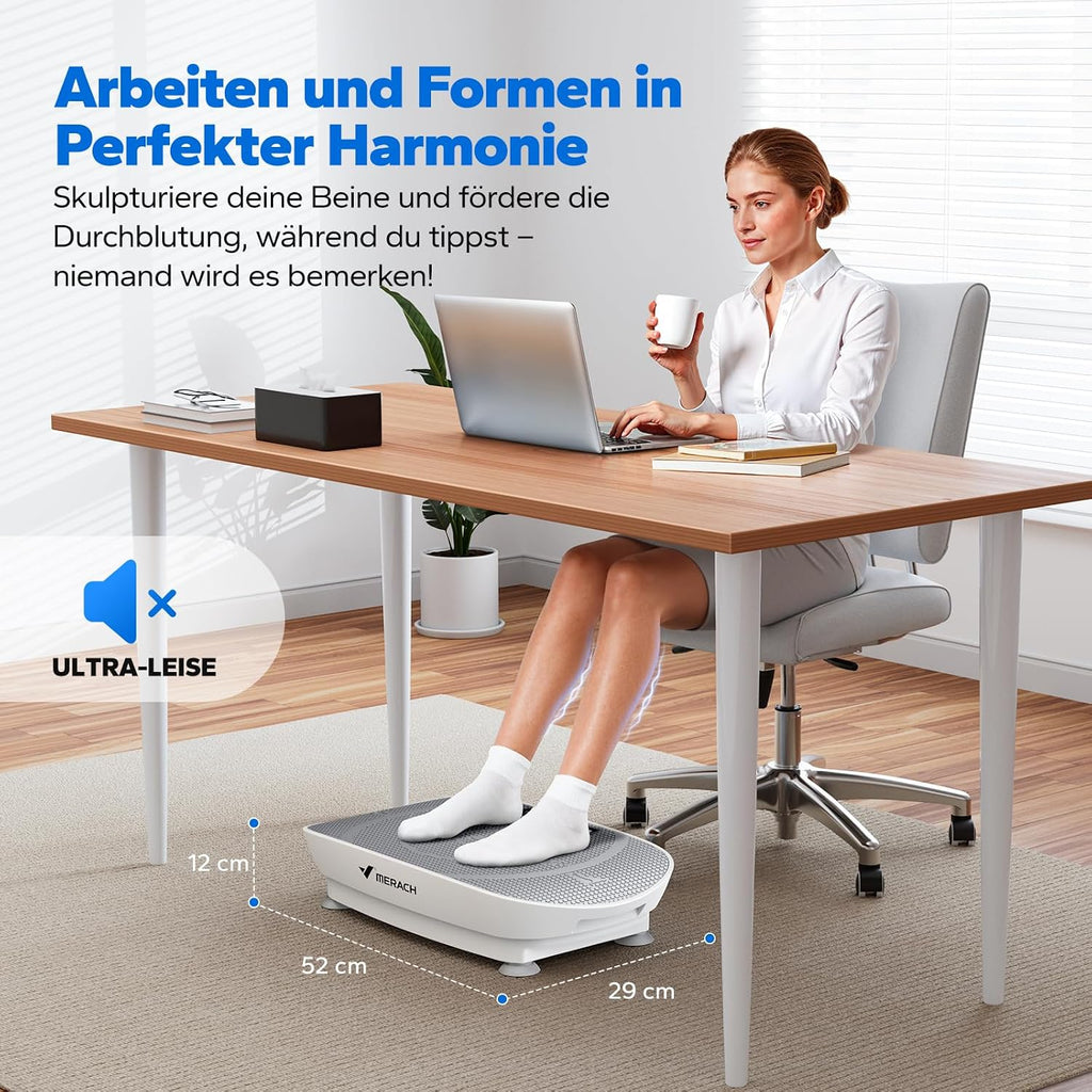 MERACH Vibrationsplatte, Leise und Kompakte Vibrationsplatte für Körperformung und Entspannung mit Komfortabler Silikonpad, LED-Display und Fernbedienung