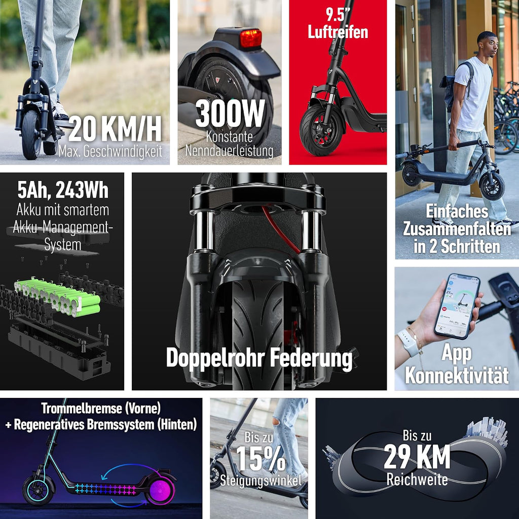 NIU KQi 100P oder 100F E-Scooter mit Straßenzulassung und Federung (bis zu 29km Reichweite, bis zu 15% Steigung, max. 20km/h, 10" Luftreifen, max. 120kg Belastung, Display, App, klappbar)