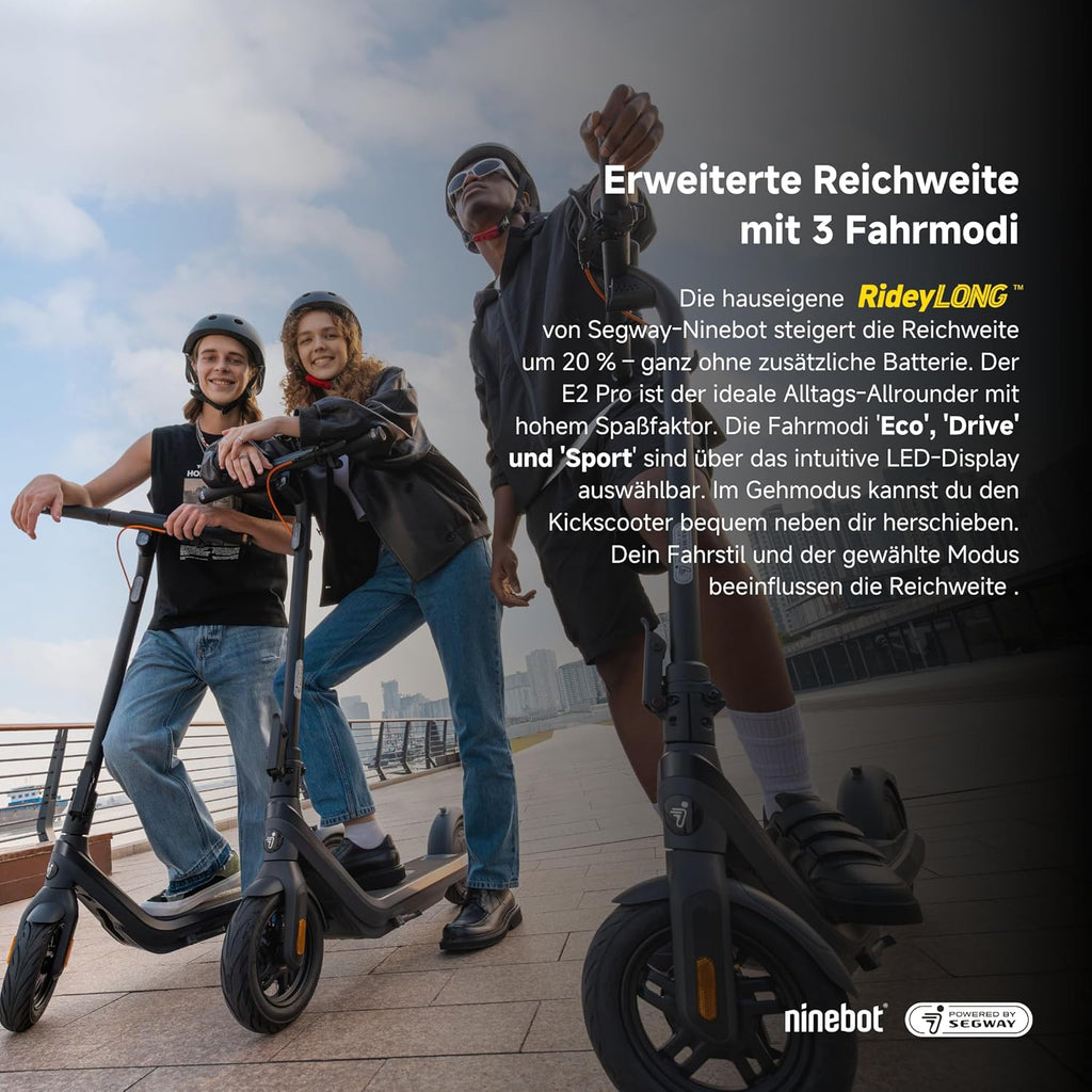 Segway-Ninebot E2 Pro D, E-Scooter mit Straßenzulassung für Erwachsene, max. 20 km/h Geschwindigkeit, 35 km Reichweite, Anti-Rutsch-Traktionskontrollsystem