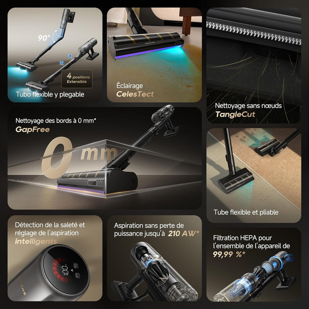 dreame V20 Pro-A Cordless Vacuum Cleaner, 0.01 mm Edges, Hard Floors, Carpets and Hair, Tangle-Free, 24000PA / 210AW, Autonomy of 90 Min, Filtration 99.99%