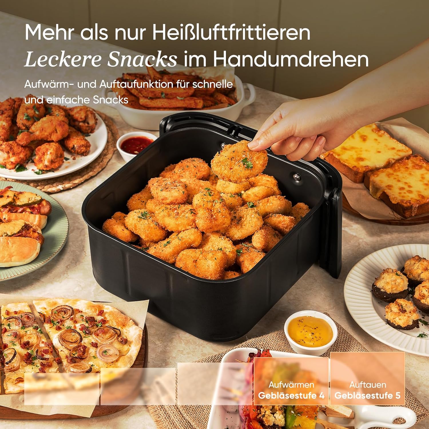 Cosori TurboBlaze Airfryer, 9-in-1 Air Fryer XXL 6L, quiet DC motor with 5 fan speeds, Roast, Grill, Bake, Proof, Dehydrate, Frozen, 87 recipes, 64% energy saving, 95% less oil, even&crispy results