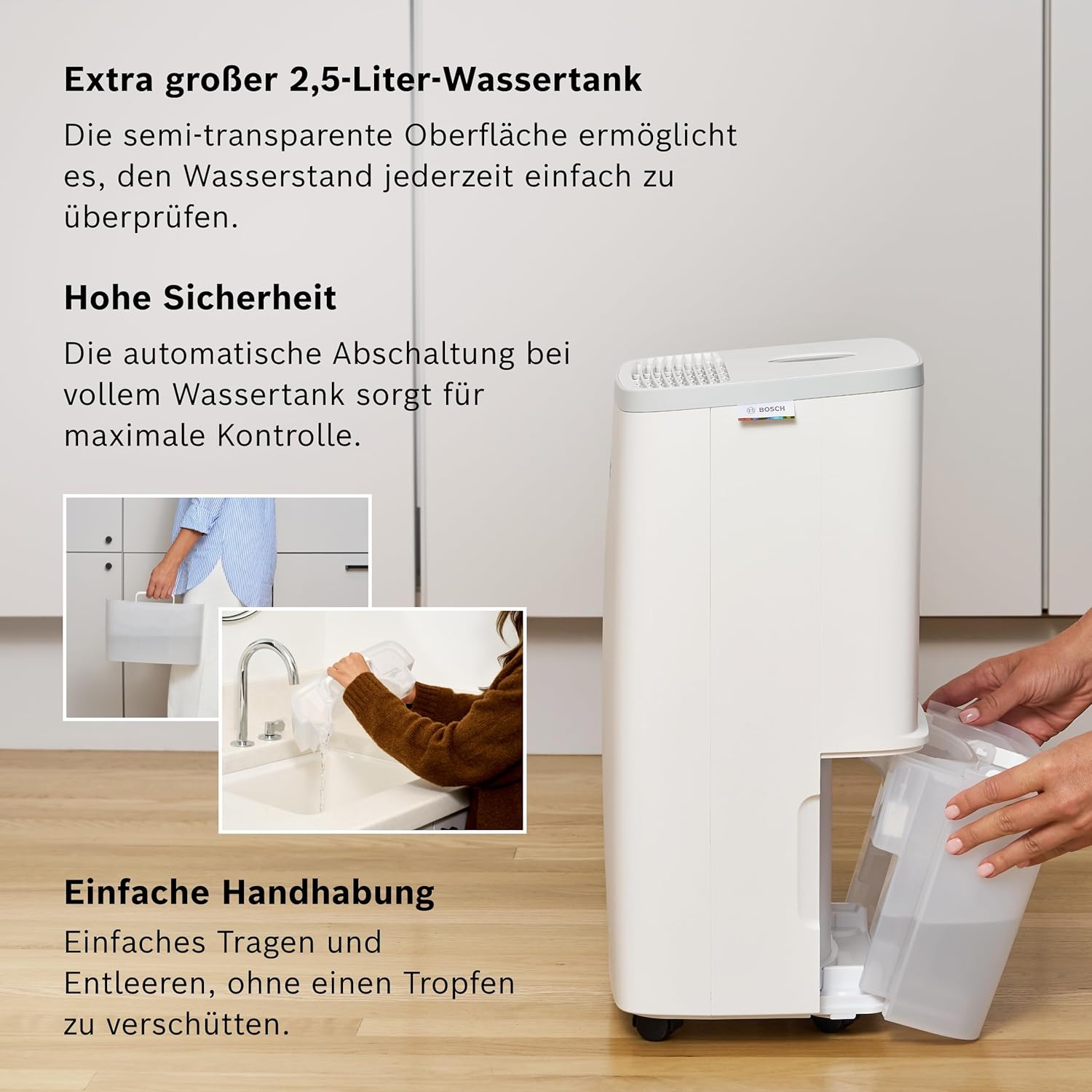 Bosch Dry 2000 Dehumidifier - Simple, Efficient. Quiet. - For rooms up to 24 m² - Ideal for your home the quick drying of your laundry