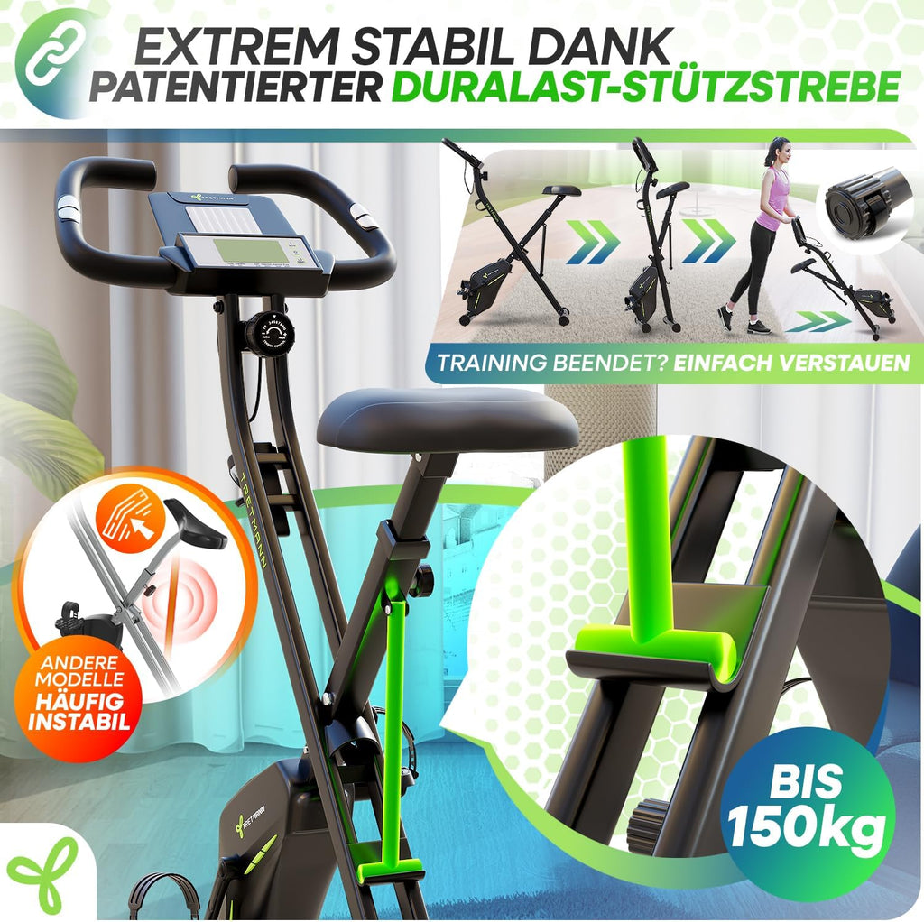 Tretmann Home Trainer Bicycle Folding Set Extra Comfortable & Quiet RelaxFoam up to 150 kg Load Capacity Ergometer, Exercise Bike, Ergometer Exercise Bike Seniors, Fitness Bikes