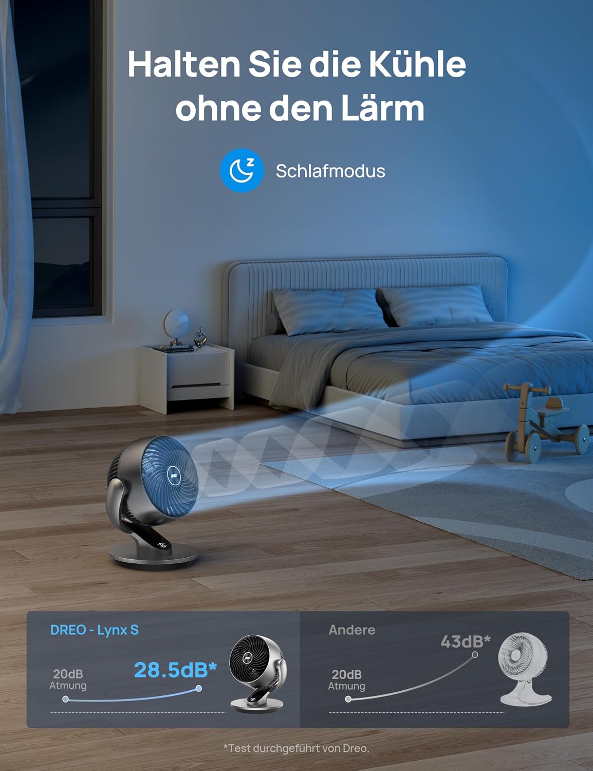 DREO 28dB Quiet Smart Table Fan for Bedroom Office, Fan with Remote Control Cooling 21 m Wind Distance 4 Speed Level 5 Modes 12H Timer 90° Car 120° Manual Oscillating Lynx S