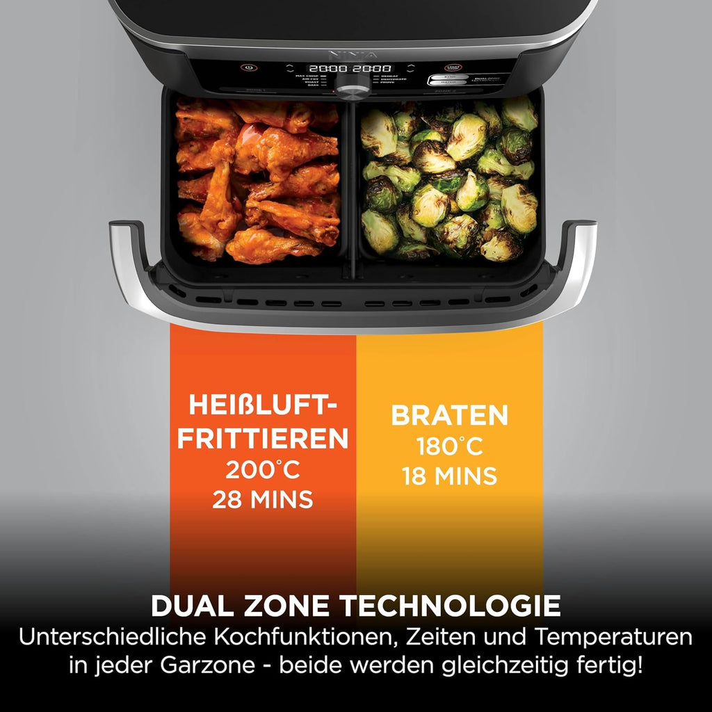 Ninja Foodi FlexDrawer Dual Zone Hot Air Fryer, Air Fryer with 10.4 Compartments and Removable Separator, Non-Stick Coating, Dishwasher Safe Basket, 7-in-1, Black & Copper, AF500EUCP