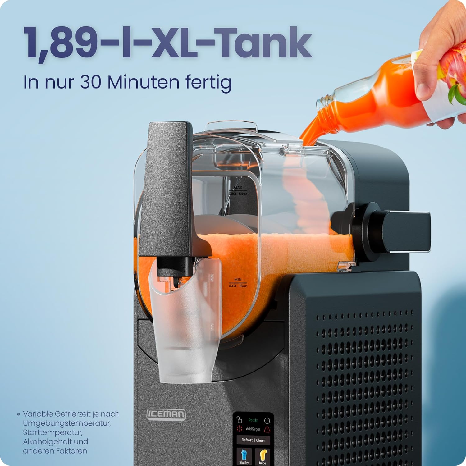 ICEMAN 1.9L Slushie Machine, 5 Presets, No Ice & No Mixing | For Margaritas, Frappes & Shakes, Touch Screen, Easy Dosing Lever, Black