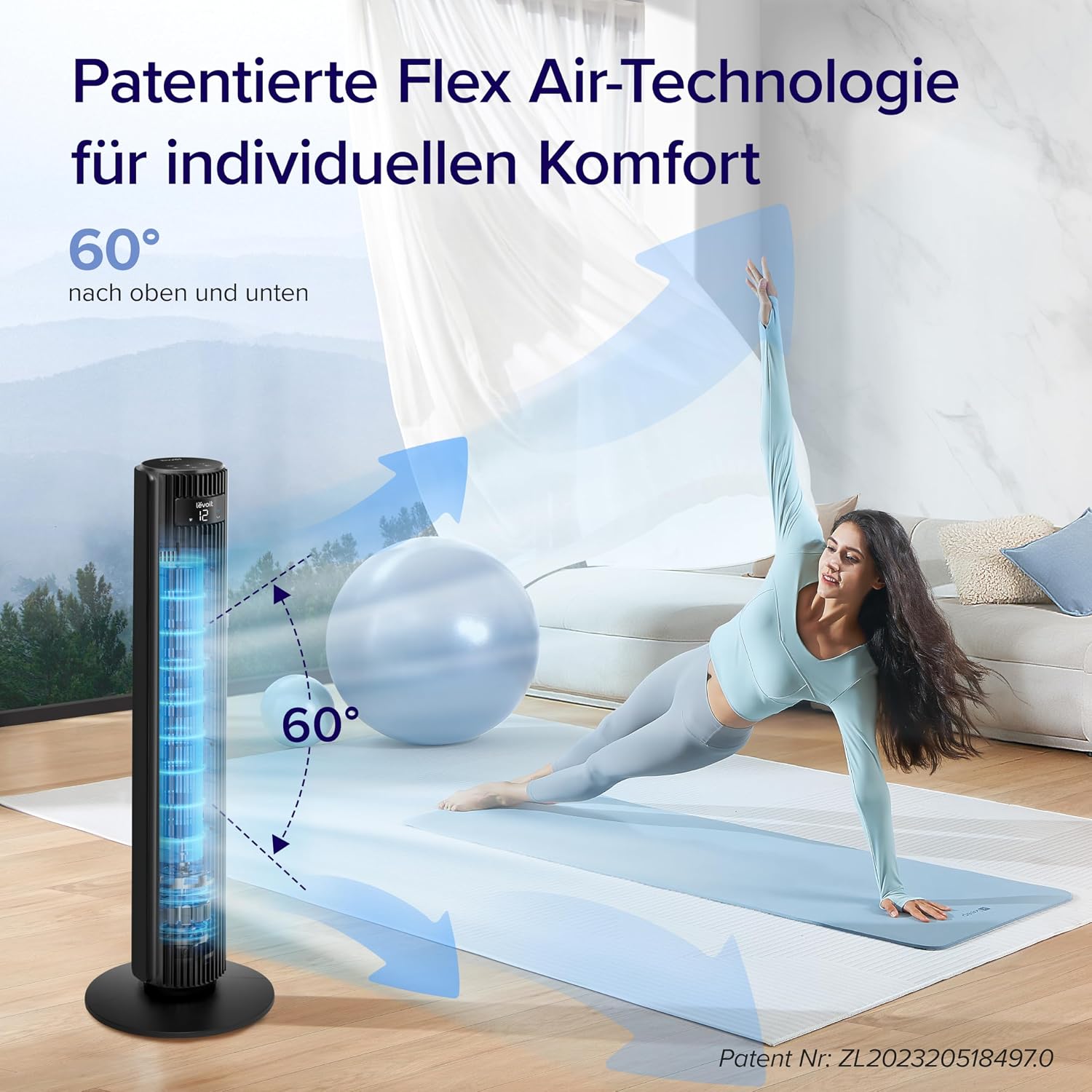 Levoit - Smart APP Turmventilator Leise-Ventilator für Schlafzimmer - 4 Modi/12 Stufen/12 Std Timer - Fernbedienung & Kühlung - 7,9m/s - Sensor & Sprachsteuerung Standventilator - Schwarz, 106 cm