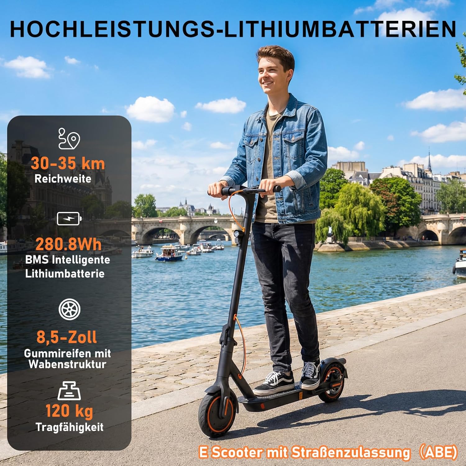 TODIMART T Series E-Scooter with Road Approval, 30 km Range, 350 W Motor, 8.5 Inch Honeycomb Tyres, Dual-Brake System, for Adults