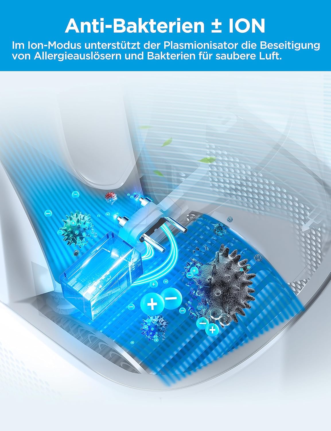 Midea MFP-120 (WH) 2 in 1 Turmventilator Leise 38dB Luftreiniger CADR 120 für 47.6 ㎡ LED Display Fernbedienung Oszillation 12H Timer Weiß