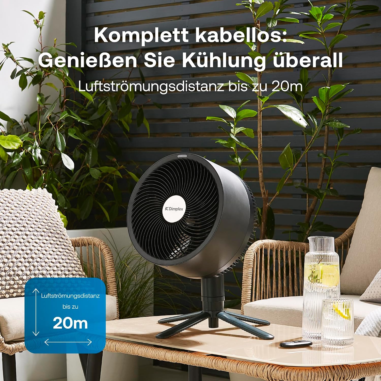 Dimplex Duocool Smart 2-in-1 Cordless Cordless Fan, Stand & Table Fan, 45 Hours Battery, 5 Speeds + Turbo, 20 m Range, Quiet Fan (36 dB), App, Google Home & Alexa, Remote Control