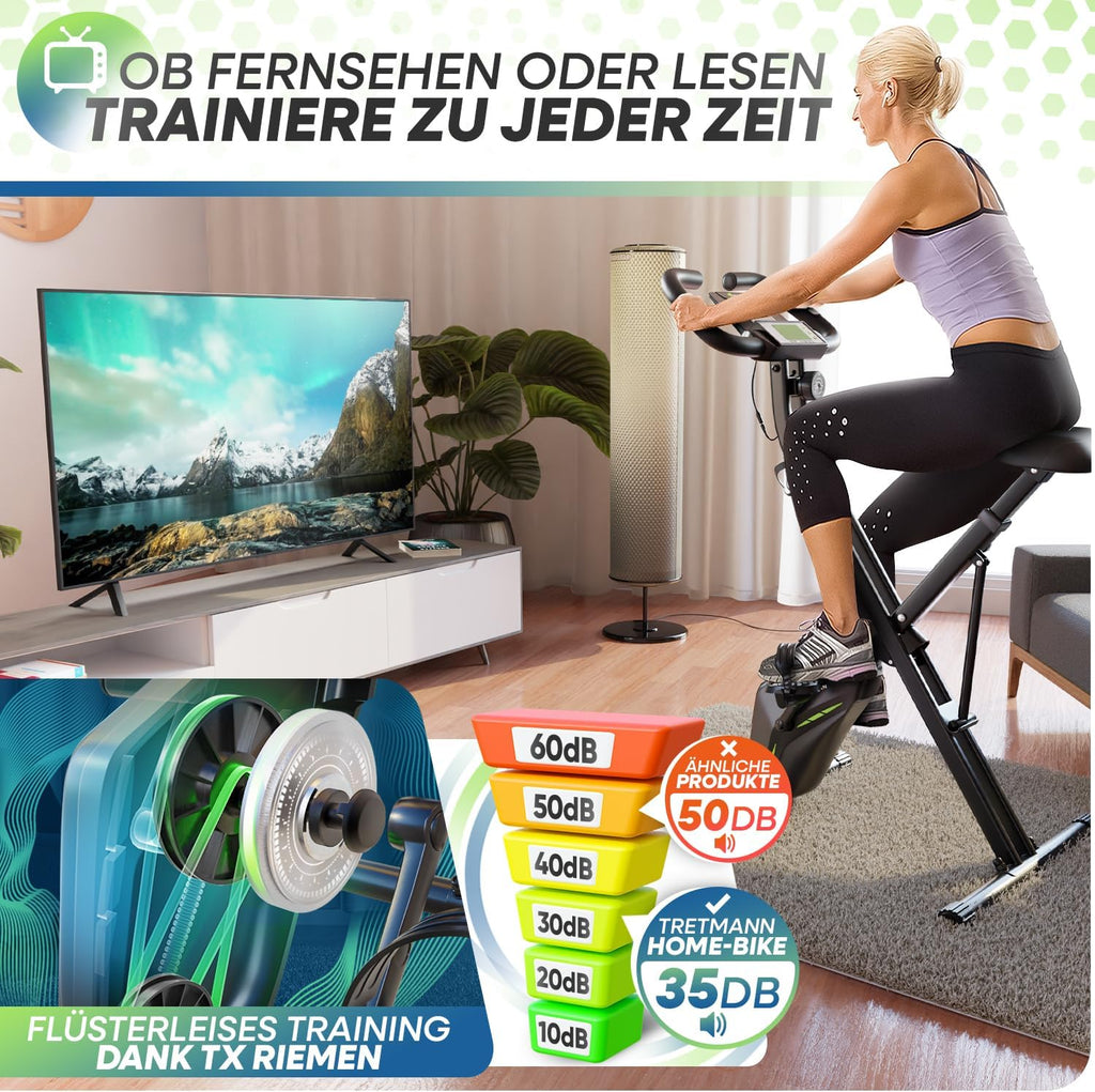 Tretmann Home Trainer Bicycle Folding Set Extra Comfortable & Quiet RelaxFoam up to 150 kg Load Capacity Ergometer, Exercise Bike, Ergometer Exercise Bike Seniors, Fitness Bikes
