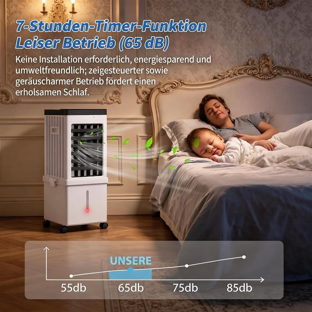 VINGVO Air Cooler Without Exhaust Hose 10 L, 65 W Mobile Air Conditioner with Water Cooling, 3 Levels Remote Control Timer, Air Cooler for Home, Office, Bedroom, Air Conditioner Mobile with Ice Pack