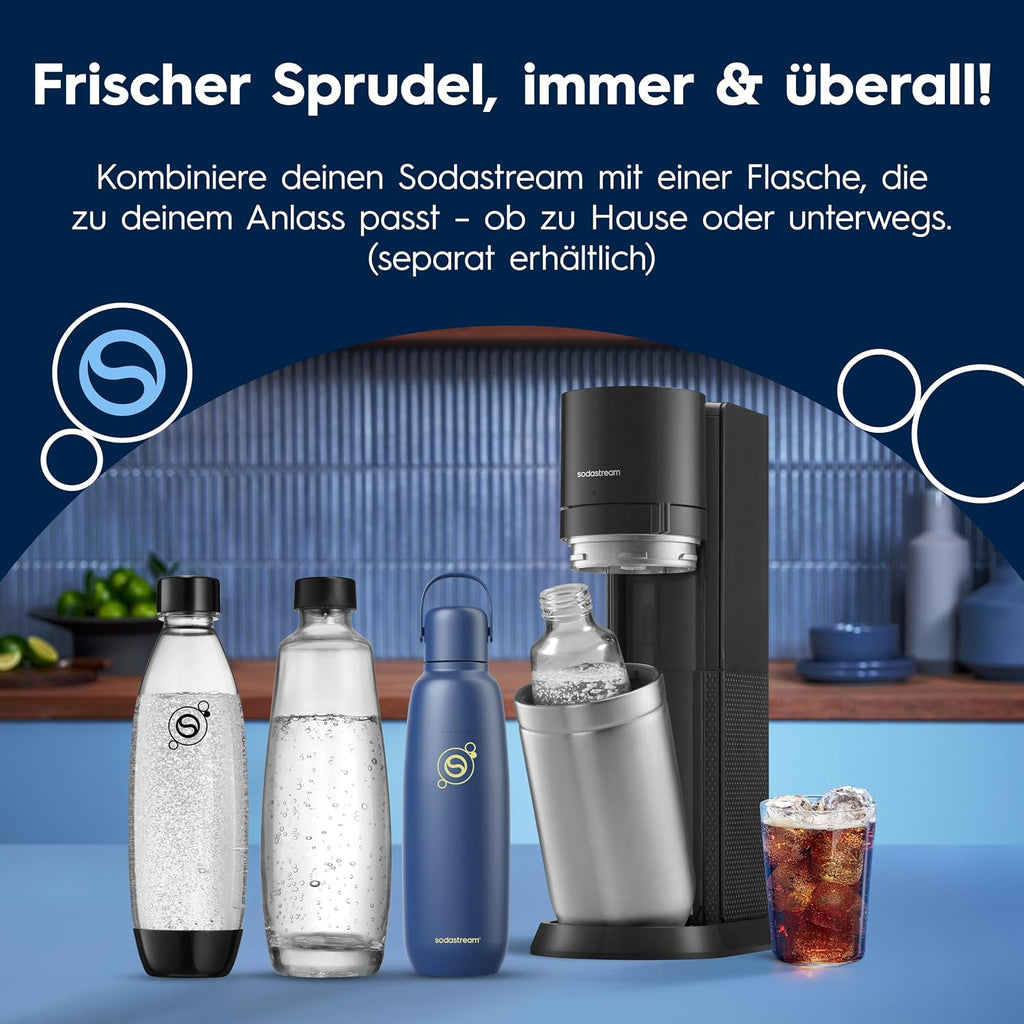SodaStream Duo Sparkling Water Maker with CO2 Cylinder, 2x 1 Litre Class Bottles and 2x 1 Litre Dishwasher-Safe Plastic Bottles, Height: 44 cm, Colour: Titanium.