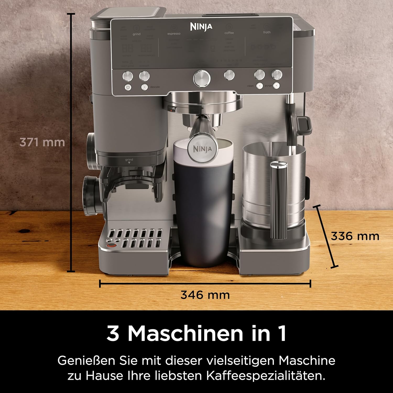 Ninja Luxe Premier 3-in-1 Espresso Cold Brew & Filter Coffee Maker 4 Automatic Foam Settings Grey Metal