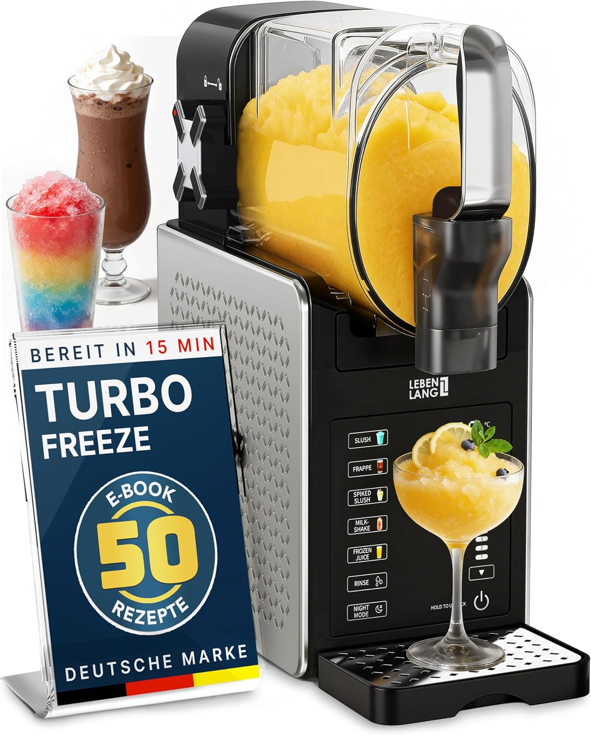 LEBENLANG Premium Slush Maschine 2L - 5 Modi & 15 Min QuickFreeze I Inkl. Rezeptbuch & Auto-Reinigung I Slush Eis Maschine für Zuhause Frozen Slushy Machine Slushie Maker Ice Slushi Maschiene