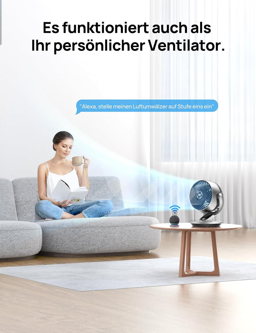 DREO 28dB Quiet Smart Table Fan for Bedroom Office, Fan with Remote Control Cooling 21 m Wind Distance 4 Speed Level 5 Modes 12H Timer 90° Car 120° Manual Oscillating Lynx S