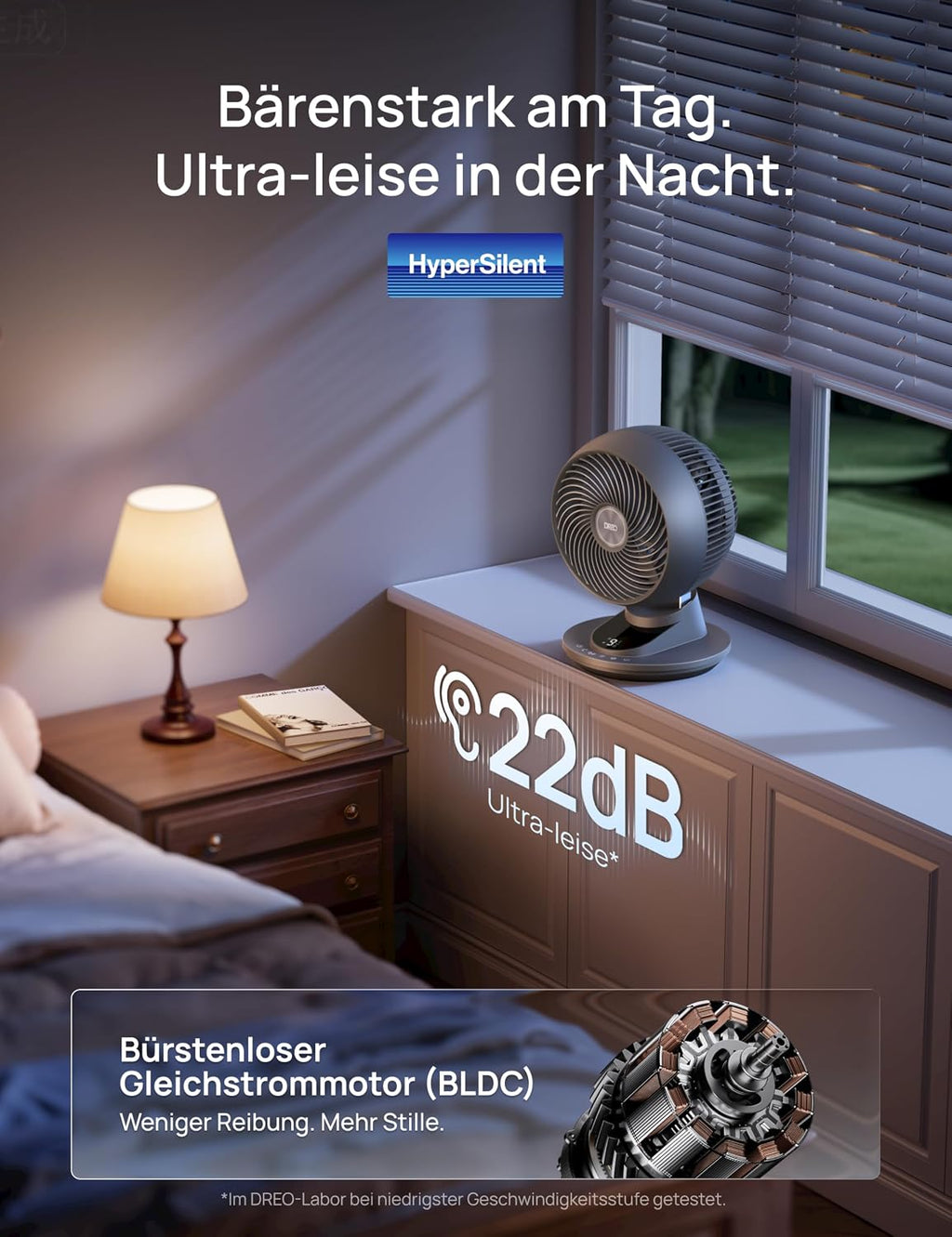 DREO 3D Table Fan, Very Quiet, 22 dB, Small Fan with Remote Control, 8.8 m/s Strong Airflow, 90° Oscillation, App & Voice Control, 9 Levels, 8/12h Timer for Bedroom and Office