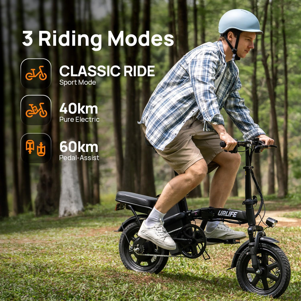 URLIFE E-Bike Klapprad 14", 48V 7.5Ah Austauschbarem Akku für Lange Reichweite bis 60KM, Elektrofahrrad 250W Motor, 3 Fahrmodi, Sitzhöhe Verstellbar, Falt-Pedelec ebike für Herren Damen