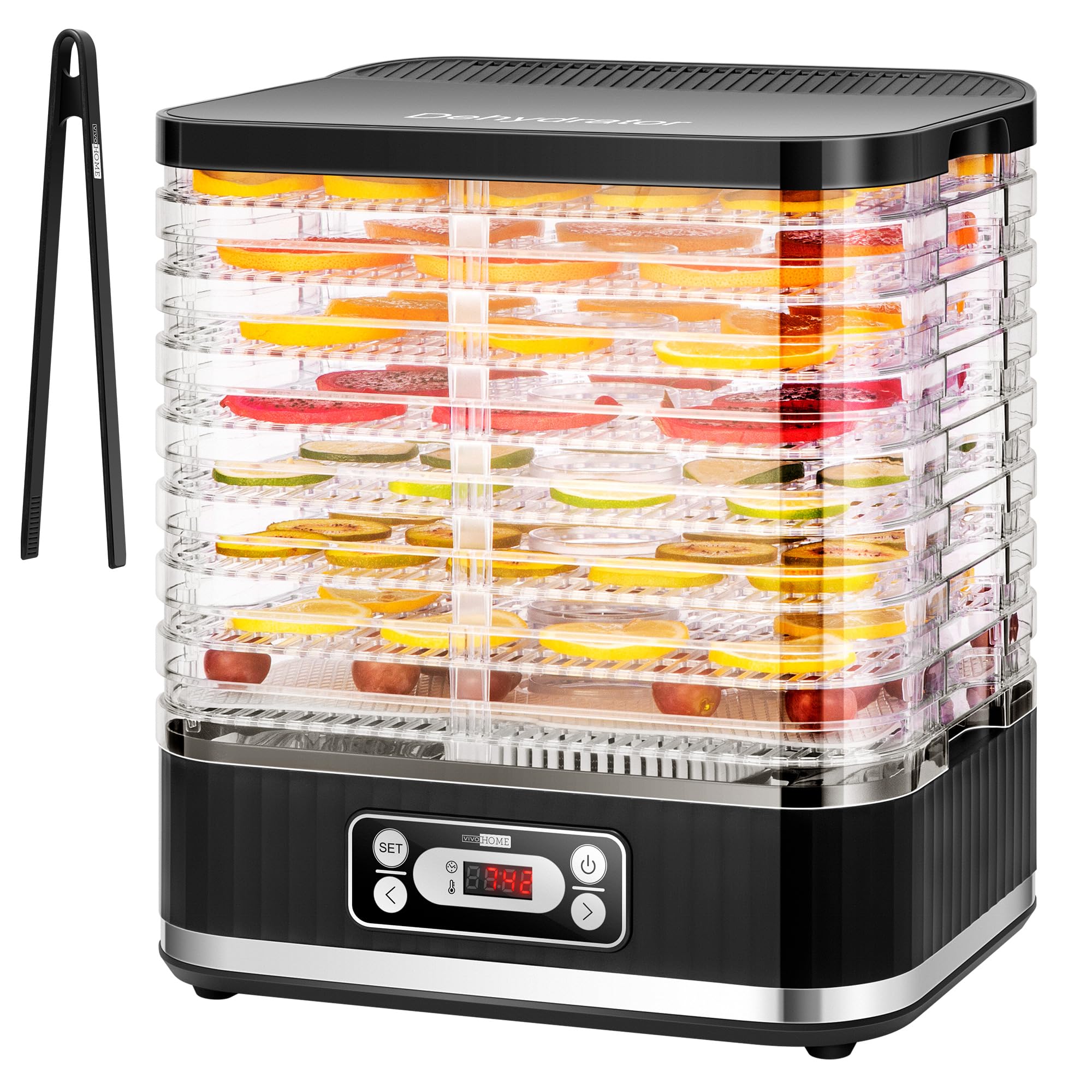 VIVOHOME Dörrautomat mit 8 Einlegefächern 400W BPA frei Dörrgerät mit Temperaturregler von 35°C bis 70°C inkl.72H Timer und Rezept für Fleisch,Obst,Haustier-Leckereieneo