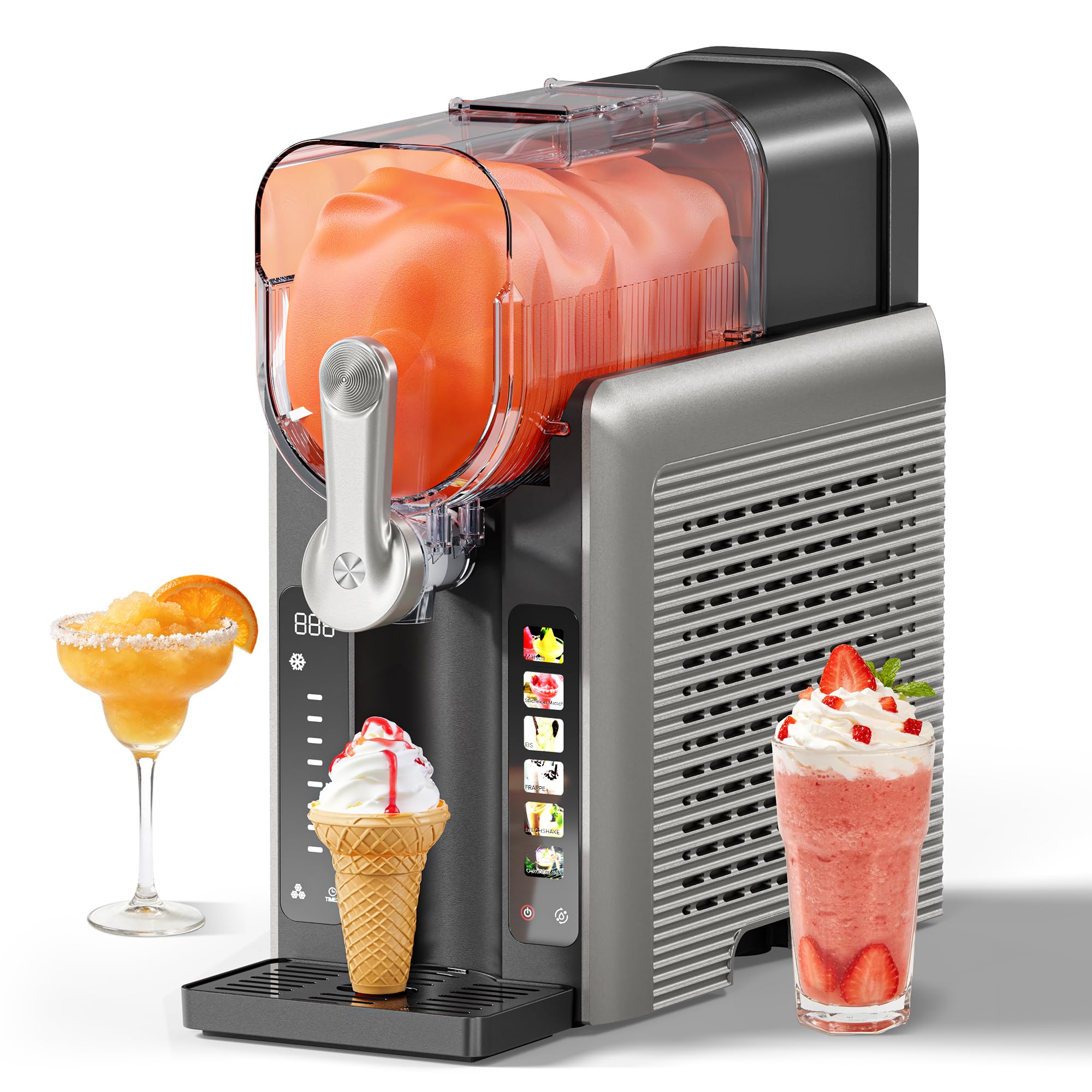 INITIO Slush Machine, 2L Slushie Machine for Home Slushi, Frappé, Milkshake & Margaritas, No Ice Required, LED Display, Self-Cleaning, Black, AD03, 6 Programmes + 1 Pack