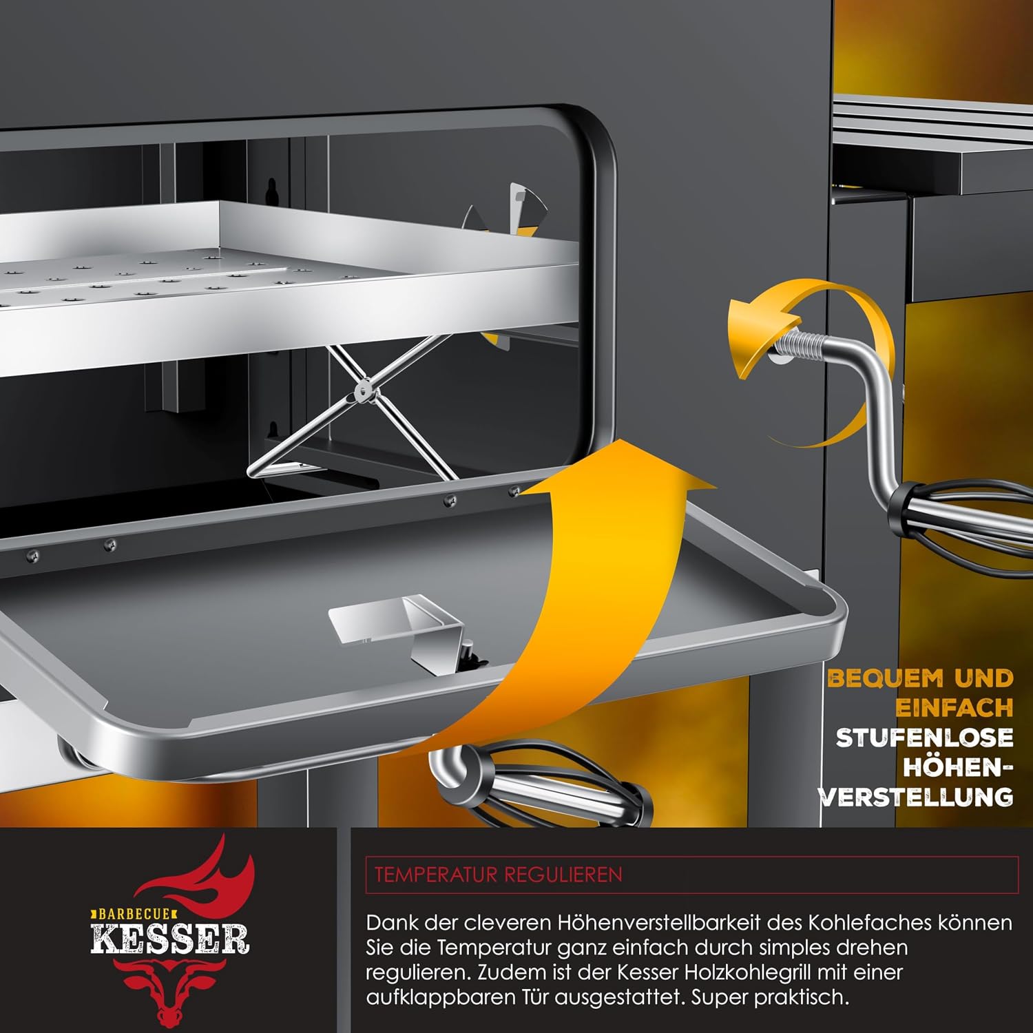 Kesser® Barbecue Trolley, XXL Charcoal Grill with Lid, Wheels, Stainless Steel Handle, Grill Grate and Thermometer, Charcoal Grill Cart, Large, for BBQ, Camping, Patio, Garden (Grey/Silver)
