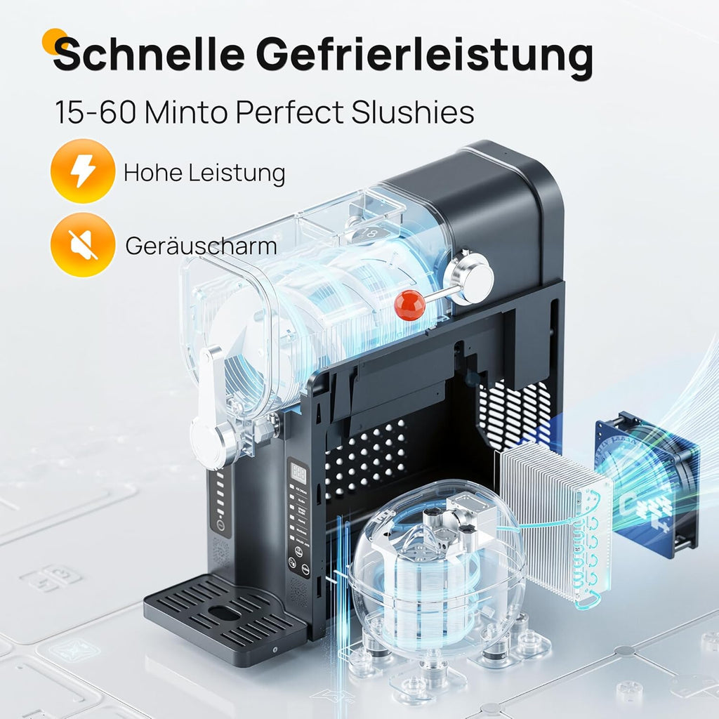 INITIO Slush Machine, 2L Slushie Machine for Home Slushi, Frappé, Milkshake & Margaritas, No Ice Required, LED Display, Self-Cleaning, Black, AD03, 6 Programmes + 1 Pack