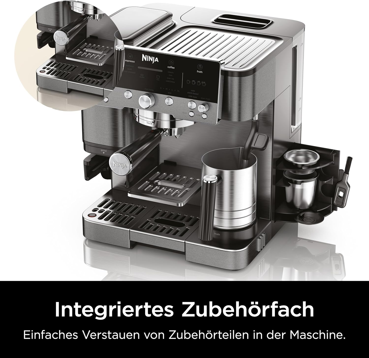 Ninja Luxe Premier 3-in-1 Espresso Cold Brew & Filter Coffee Maker 4 Automatic Foam Settings Grey Metal