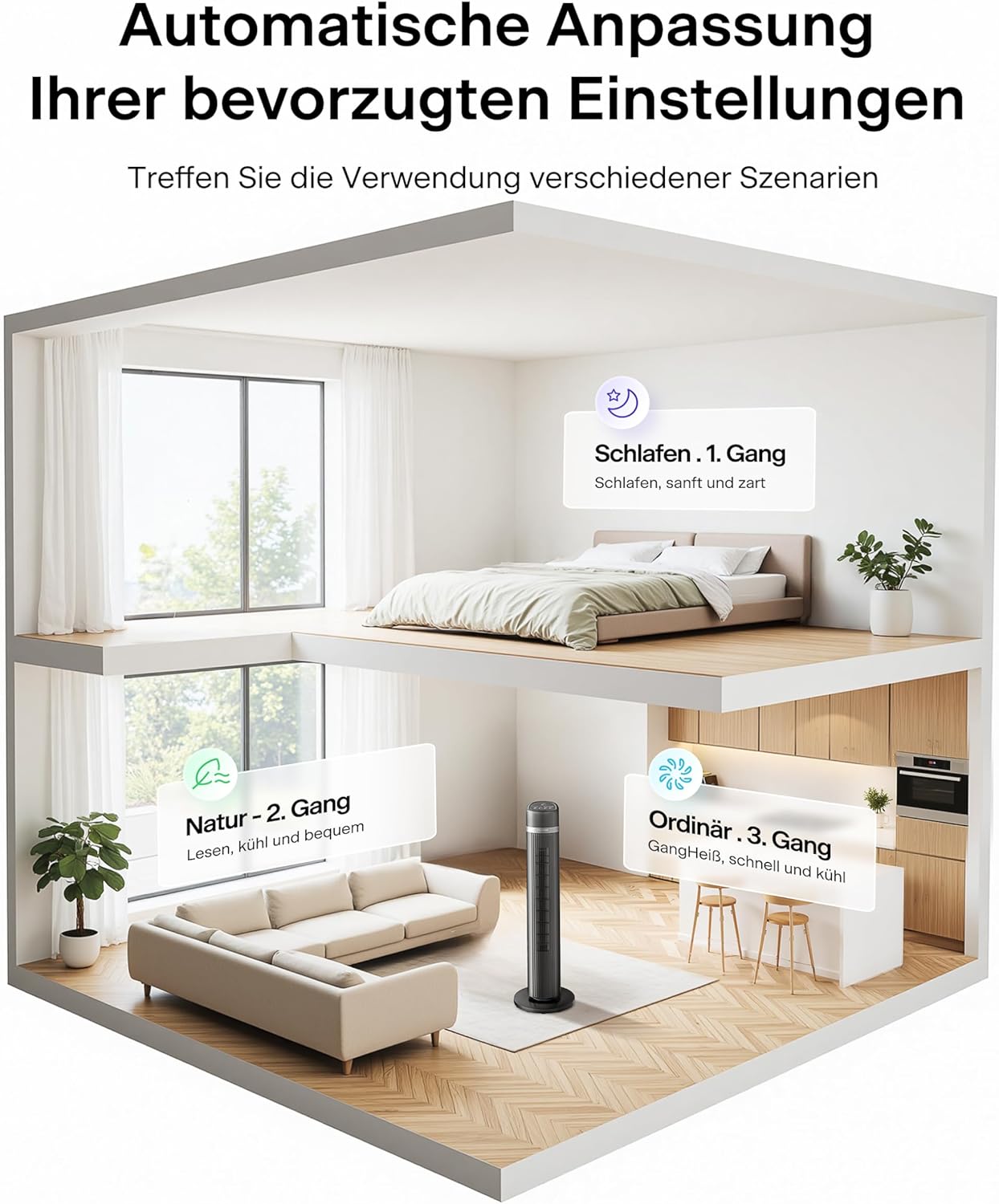 Pelonis Quiet Tower Fan, 40 Inch 102 cm Fan with Remote Control, 7 m/s Tower Fan Floor Fan with 90° Oscillation, 15-Hour Timer and 3 Speeds, Fans with Cooling