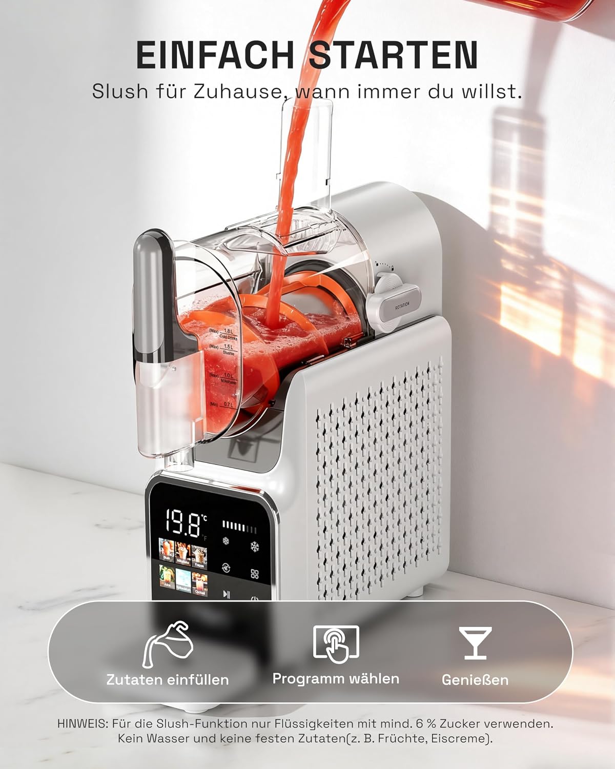 HBN Slush Machine 2L Soft Ice Cream Machine for Home with Self-Cleaning, No Ice Required, 6 Programmes for Slushies, Cocktails, Margaritas, Frappés & Milkshakes