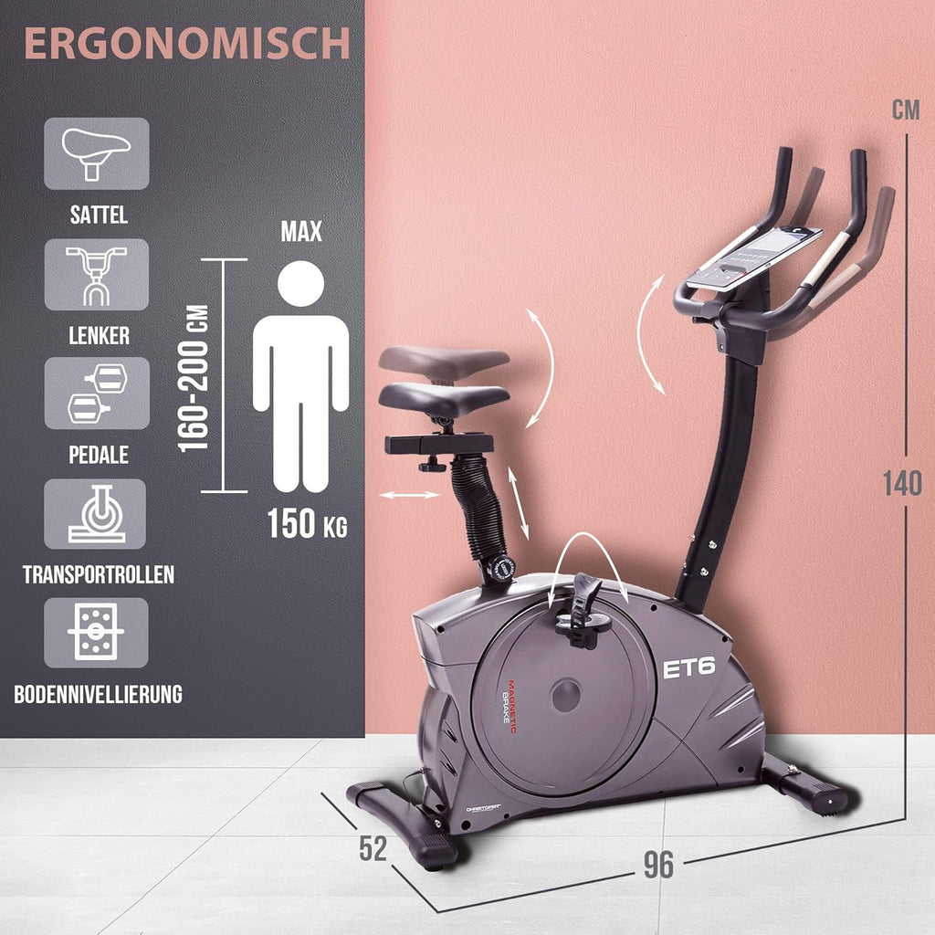 Christopeit ET 6: Ergometer mit 24 Stufen, 12 kg Bremssystem, 150 kg Traglast ✨