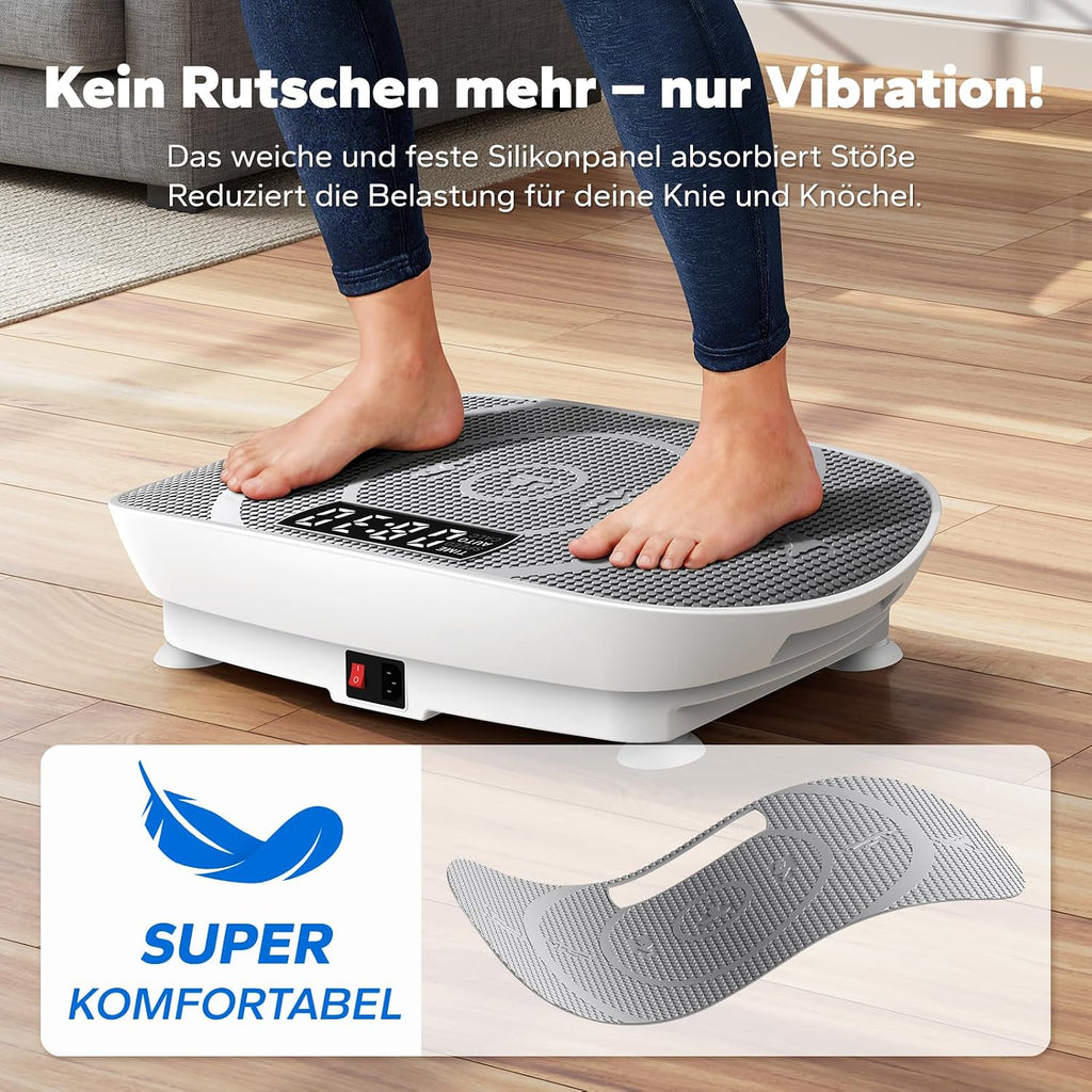 MERACH Vibrationsplatte, Leise und Kompakte Vibrationsplatte für Körperformung und Entspannung mit Komfortabler Silikonpad, LED-Display und Fernbedienung