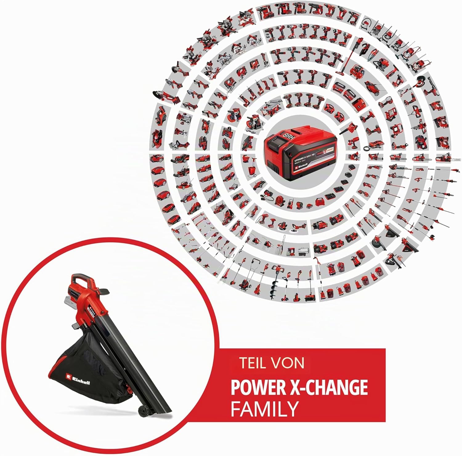 Einhell Venturro 18/210 Power X-Change Cordless Leaf Vacuum Cleaner (Li-Ion, 18 V, Suction Power 500 m³/h, Collection Bag 45 L, Blow Function up to 210 km/h, without Battery and Charger)