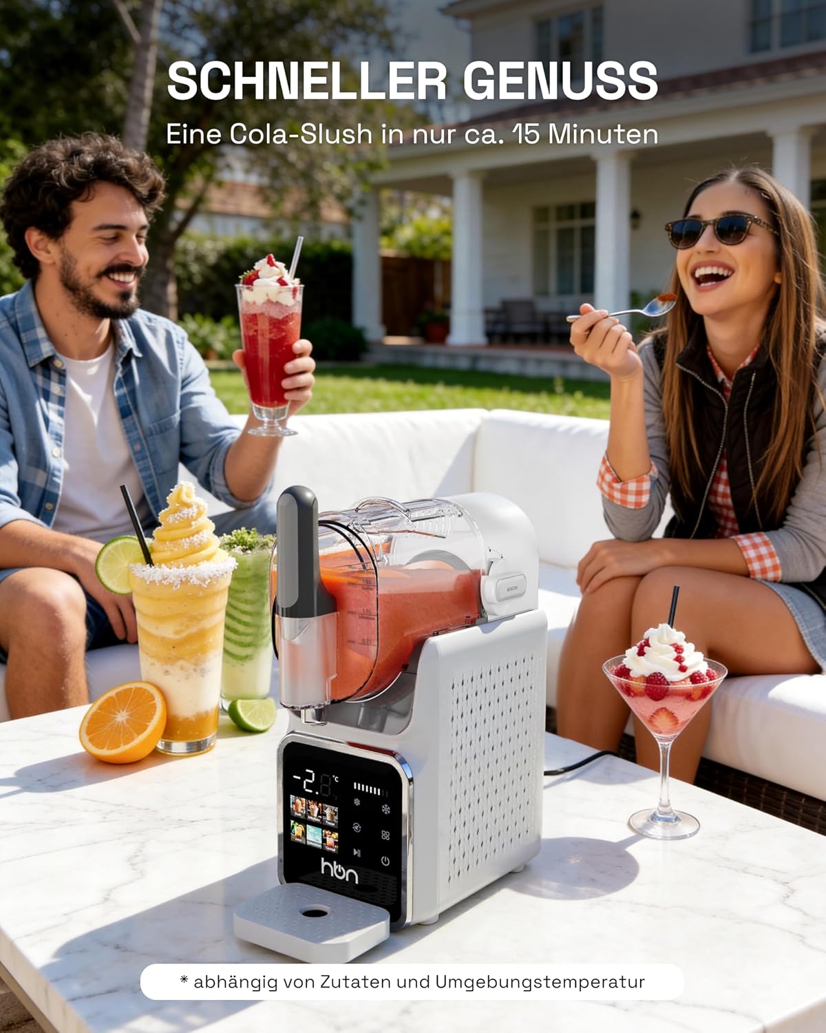 HBN Slush Machine 2L Soft Ice Cream Machine for Home with Self-Cleaning, No Ice Required, 6 Programmes for Slushies, Cocktails, Margaritas, Frappés & Milkshakes