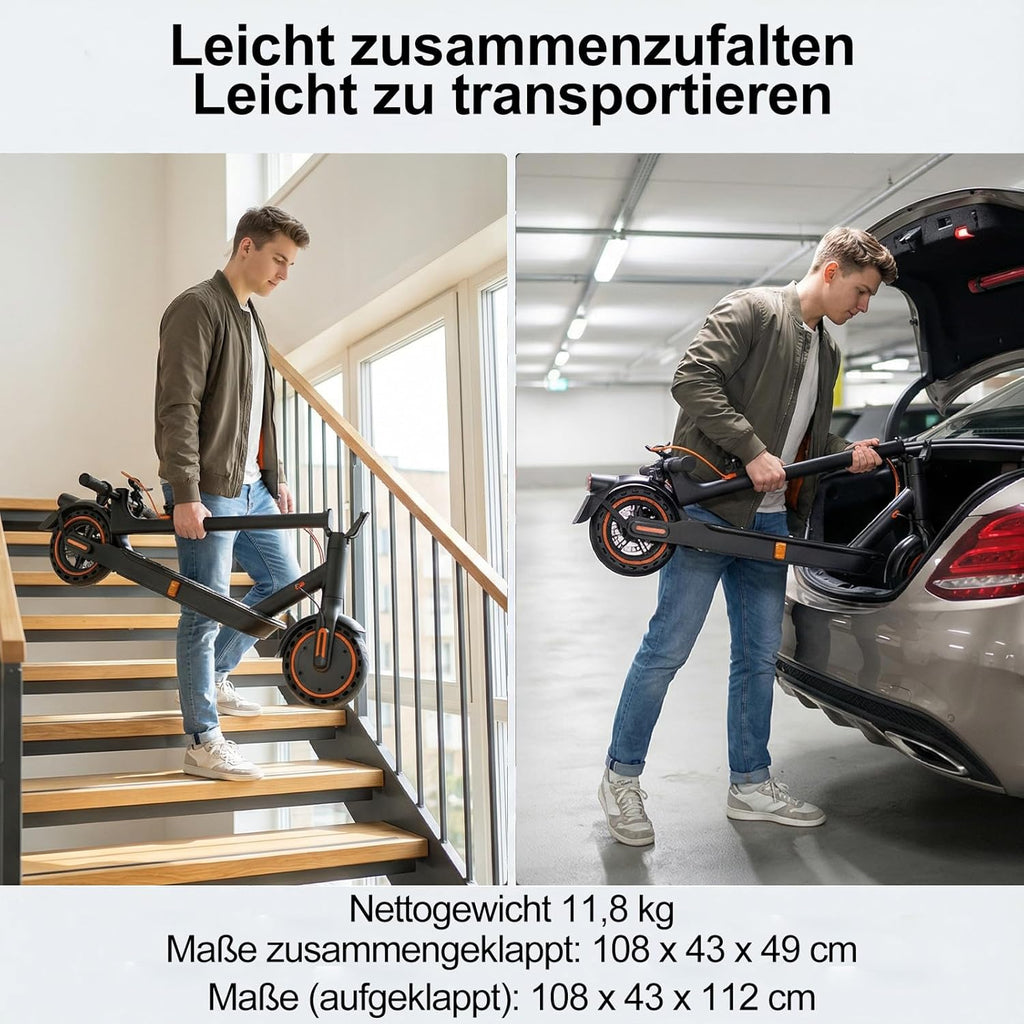 TODIMART T Series E-Scooter with Road Approval, 30 km Range, 350 W Motor, 8.5 Inch Honeycomb Tyres, Dual-Brake System, for Adults