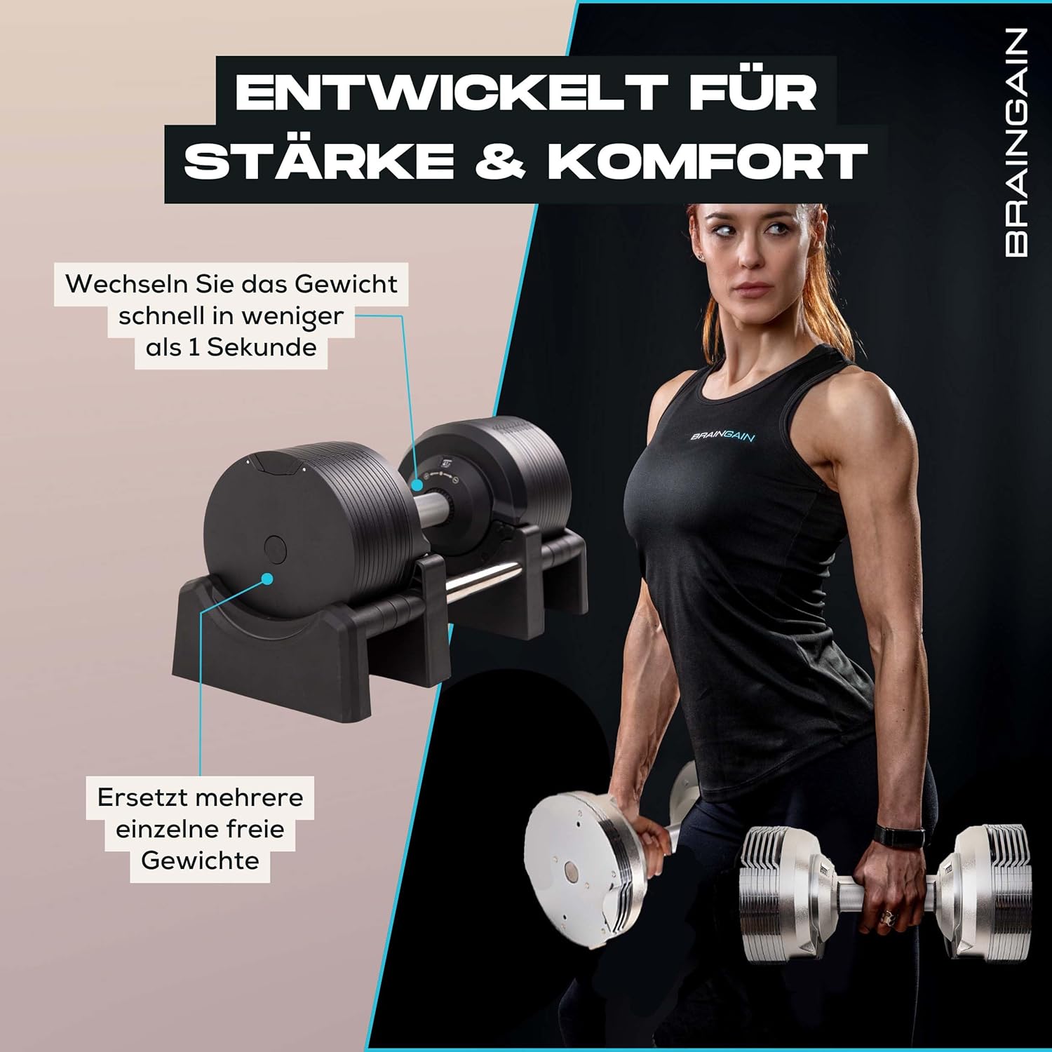 BRAINGAIN Verstellbare Hanteln: Chrom/Schwarz, Krafttraining für Zuhause u