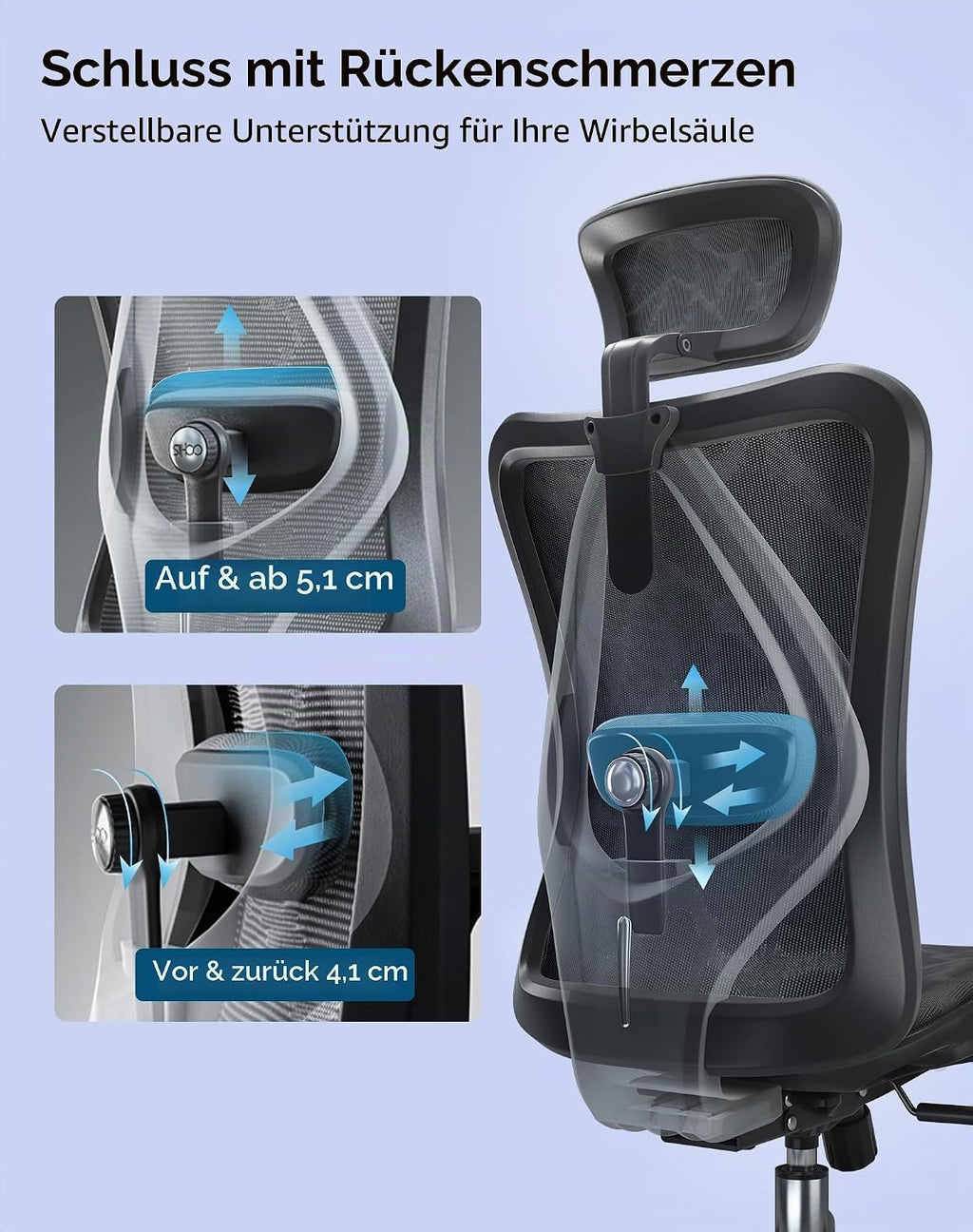 SIHOO Ergonomic Desk Chair, Swivel Chair with Adjustable Lumbar Support, Headrest and Armrest, Height Adjustment and Rocker Function, Back-Friendly, Office Chair Load Capacity: up to 150 kg (330 lbs)