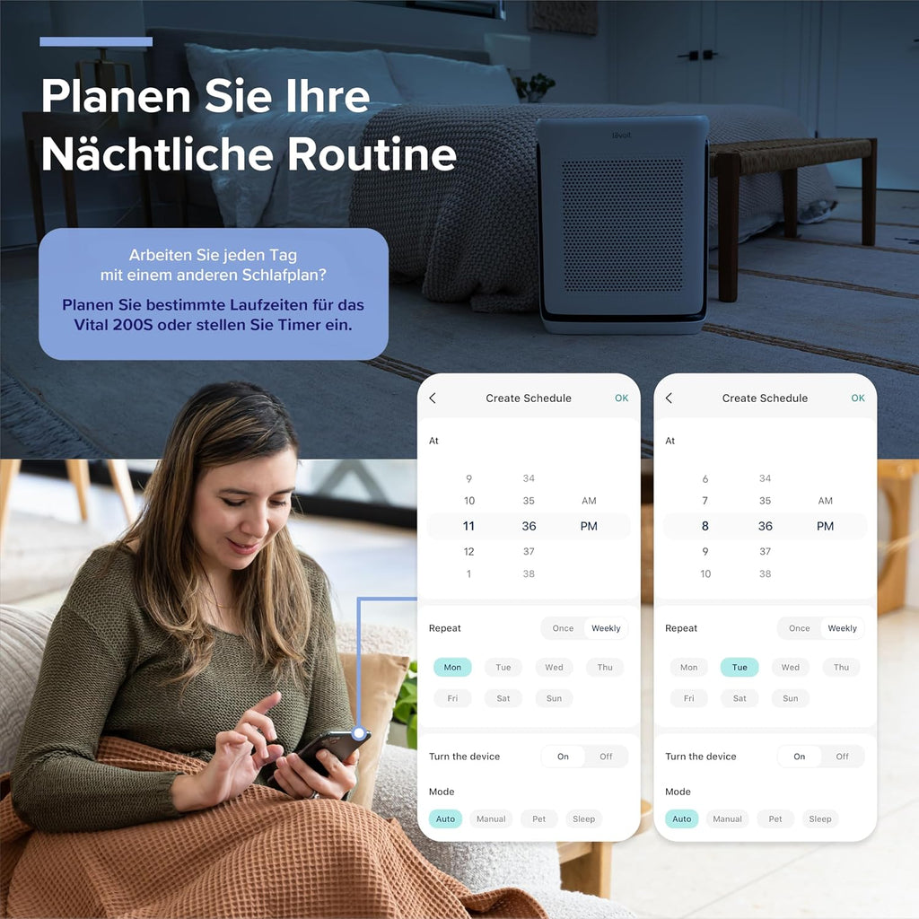 Levoit Luftreiniger Allergiker mit Tiermodus, bis zu 87㎡ Raucherzimmer, DualsensorundWaschbarer Vorfilter, HEPA Luftfilter gegen 99,97 Prozent von Tierhaareund-gerüche Schimmel Staub, Weiß/schwarz