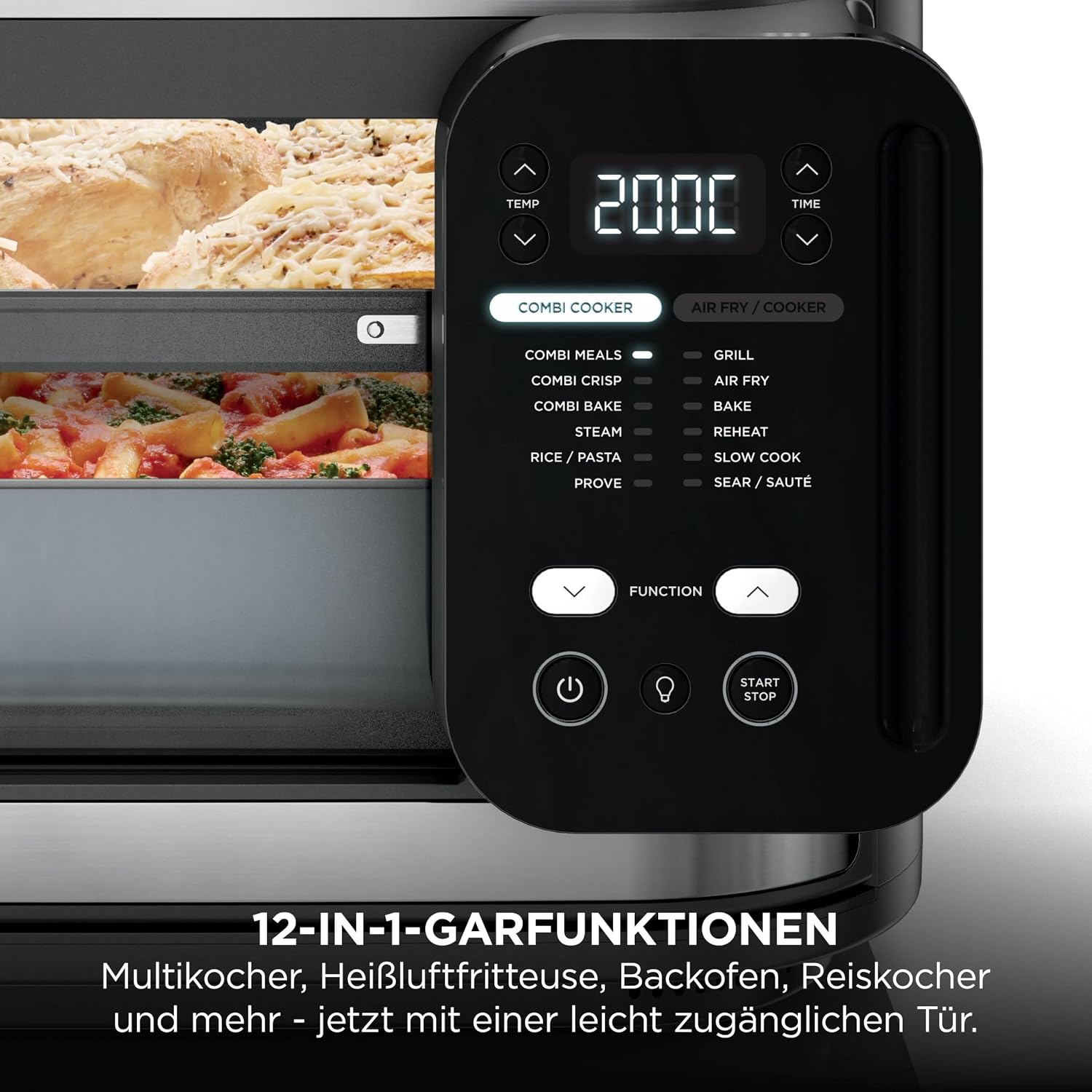 Ninja Combi 12-in-1 Multikocher, Ofen & Heißluftfritteuse, 12 Kochfunktionen, Air Fryer & Grillen Zubereitung in 15 Min*, mit Backblech, Pfanne, Crisper Gittereinsatz, Rezeptanleitung, Grau, SFP700EU.