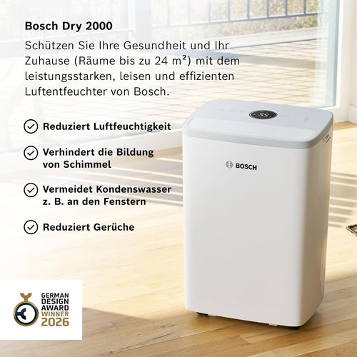 Bosch Dry 2000 Dehumidifier - Simple, Efficient. Quiet. - For rooms up to 24 m² - Ideal for your home the quick drying of your laundry