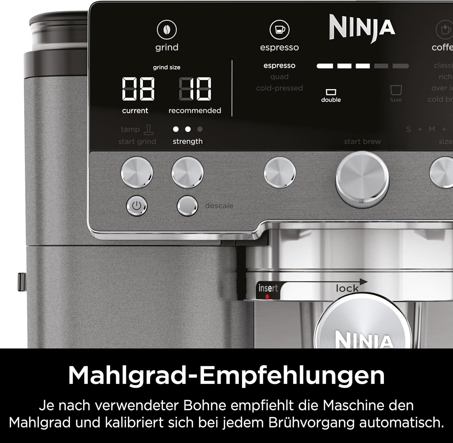 Ninja Luxe Premier 3-in-1 Espresso Cold Brew & Filter Coffee Maker 4 Automatic Foam Settings Grey Metal