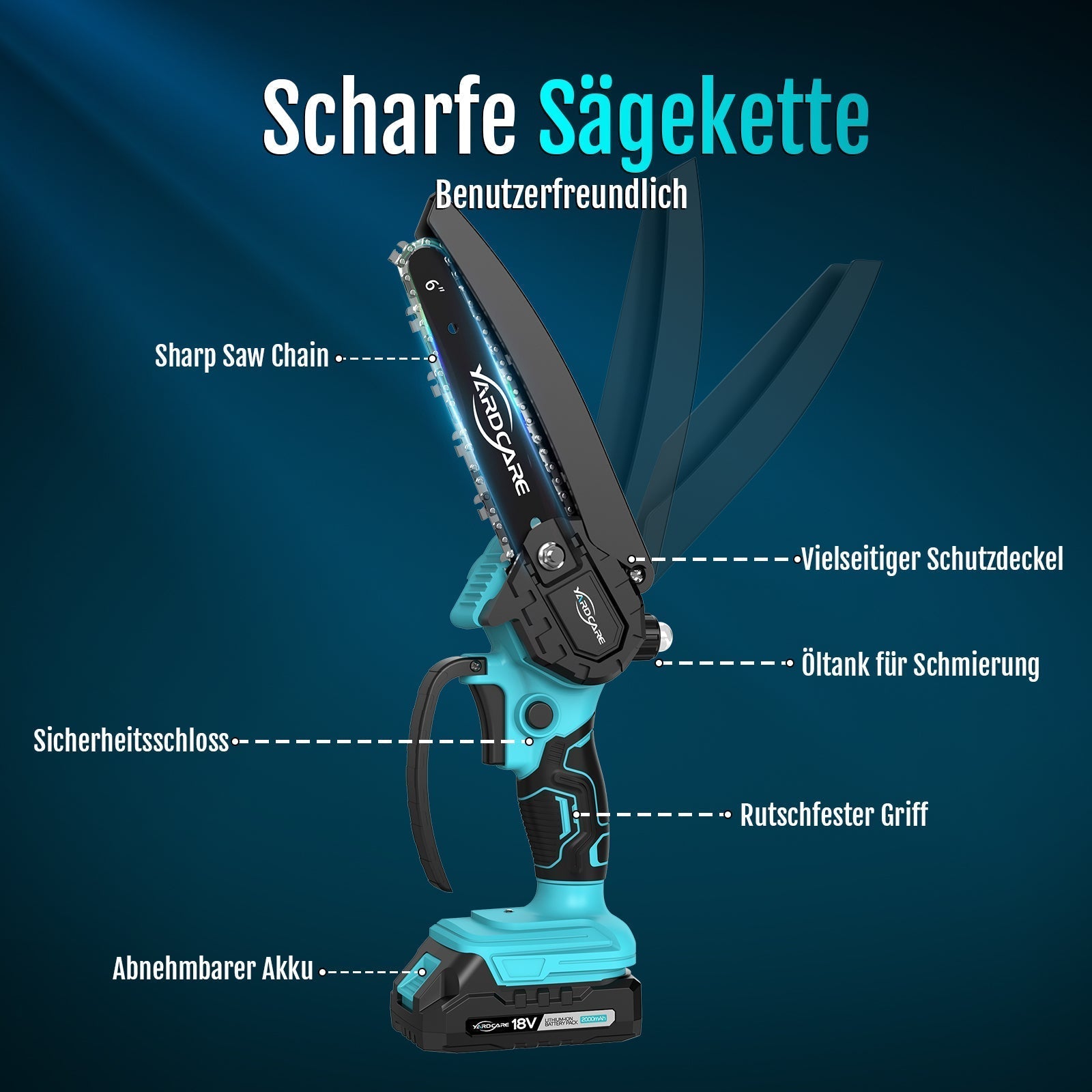 YARDCARE 6" bürstenlose Akku-Kettensäge
