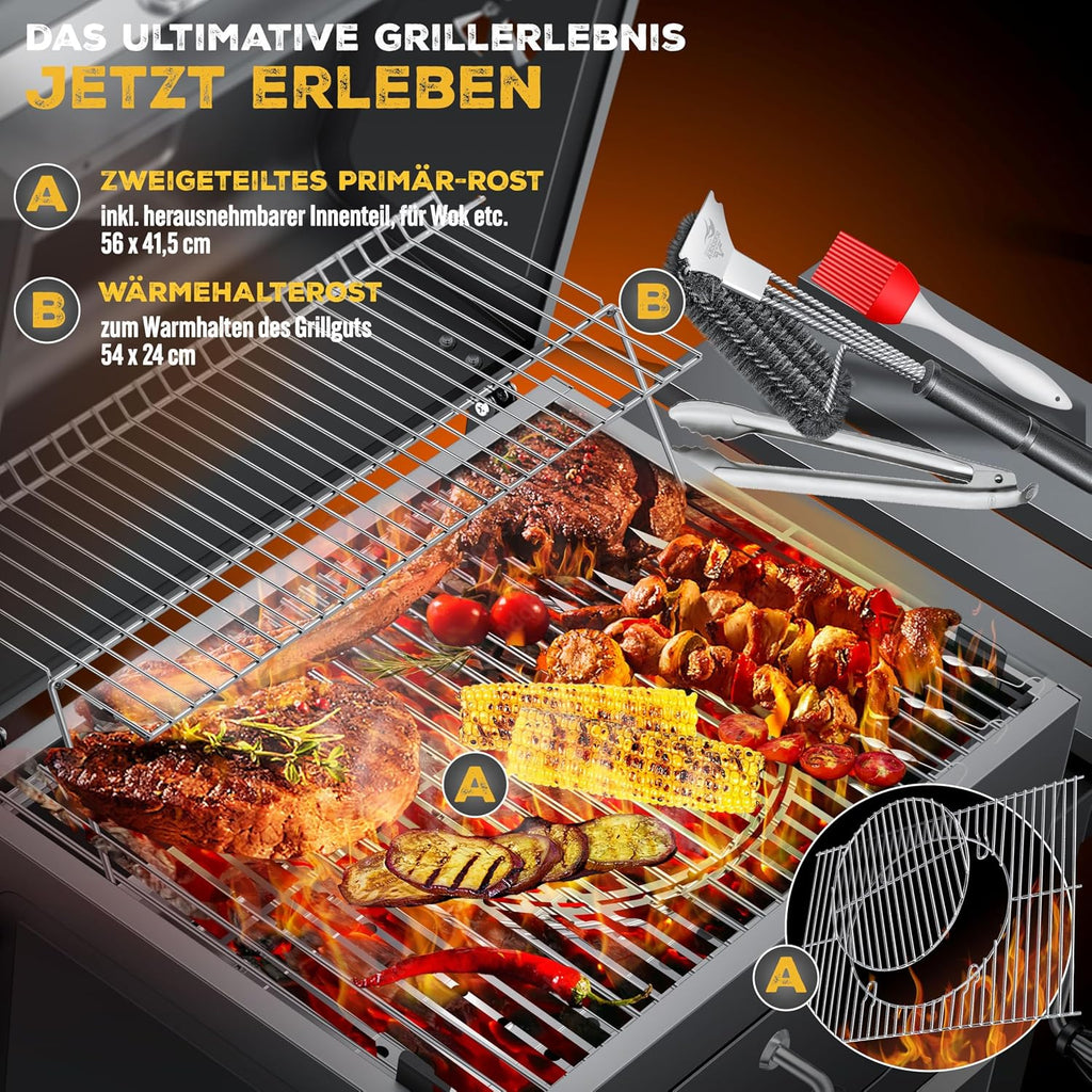 Kesser® Barbecue Trolley, XXL Charcoal Grill with Lid, Wheels, Stainless Steel Handle, Grill Grate and Thermometer, Charcoal Grill Cart, Large, for BBQ, Camping, Patio, Garden (Grey/Silver)