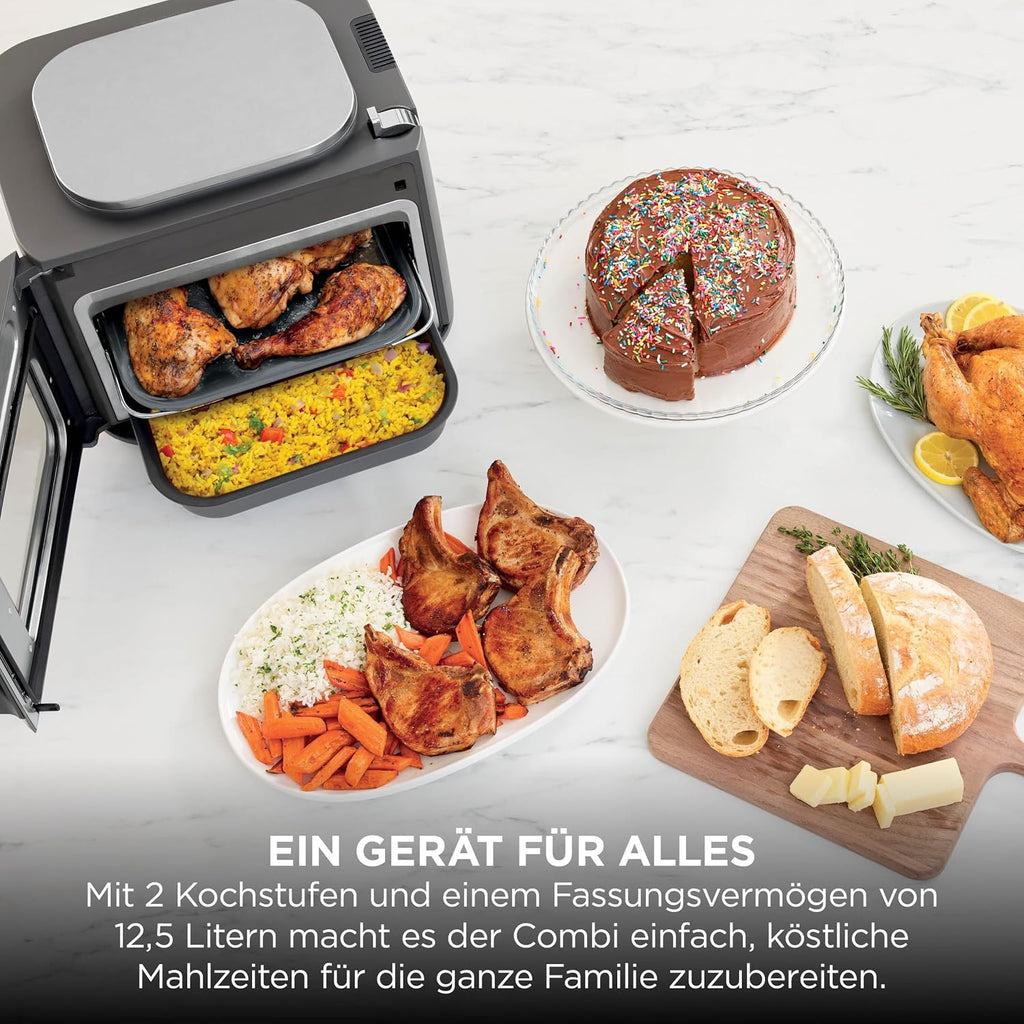 Ninja Combi 12-in-1 Multikocher, Ofen & Heißluftfritteuse, 12 Kochfunktionen, Air Fryer & Grillen Zubereitung in 15 Min*, mit Backblech, Pfanne, Crisper Gittereinsatz, Rezeptanleitung, Grau, SFP700EU.