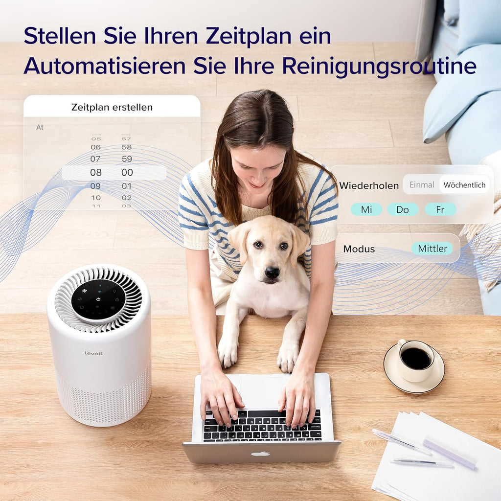 Levoit Air Purifier 3-in-1 HEPA Filter, Air Filter Against Mould, Dust, Pollen and Odours, Air Purifier for Bedroom, App Control and Timer, Sleep Mode and Night Light, up to 31.5 ㎡, Matte White