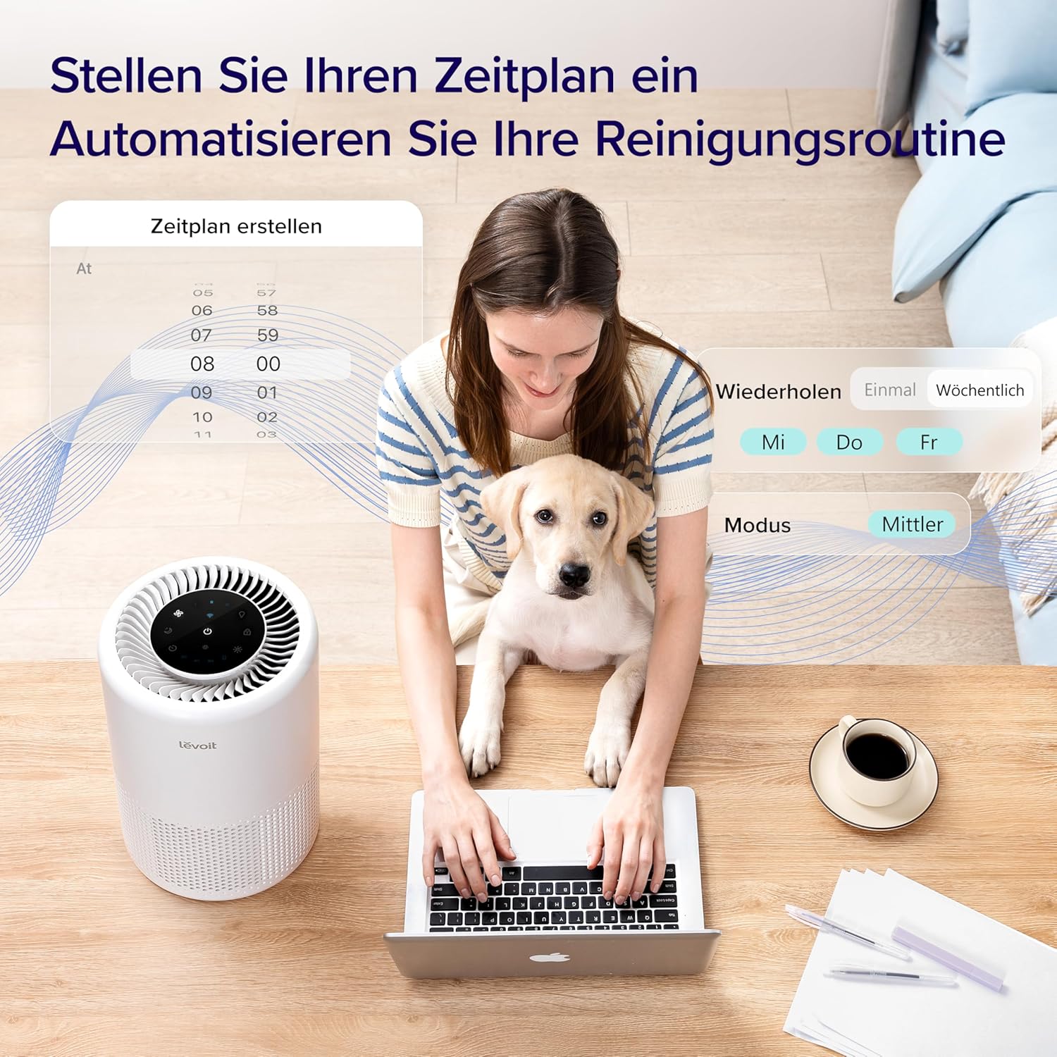 Levoit Air Purifier 3-in-1 HEPA Filter, Air Filter Against Mould, Dust, Pollen and Odours, Air Purifier for Bedroom, App Control and Timer, Sleep Mode and Night Light, up to 31.5 ㎡, Matte White