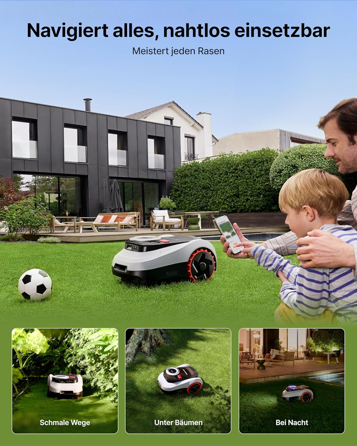 Segway Navimow i208 LiDAR + Garage M Robotic Lawnmower without Boundary Cable for 800 m², up to 45% Incline, Solid-State LiDAR + Vision, Car, Mapping, Int. 4G, Without Wires or Antenna
